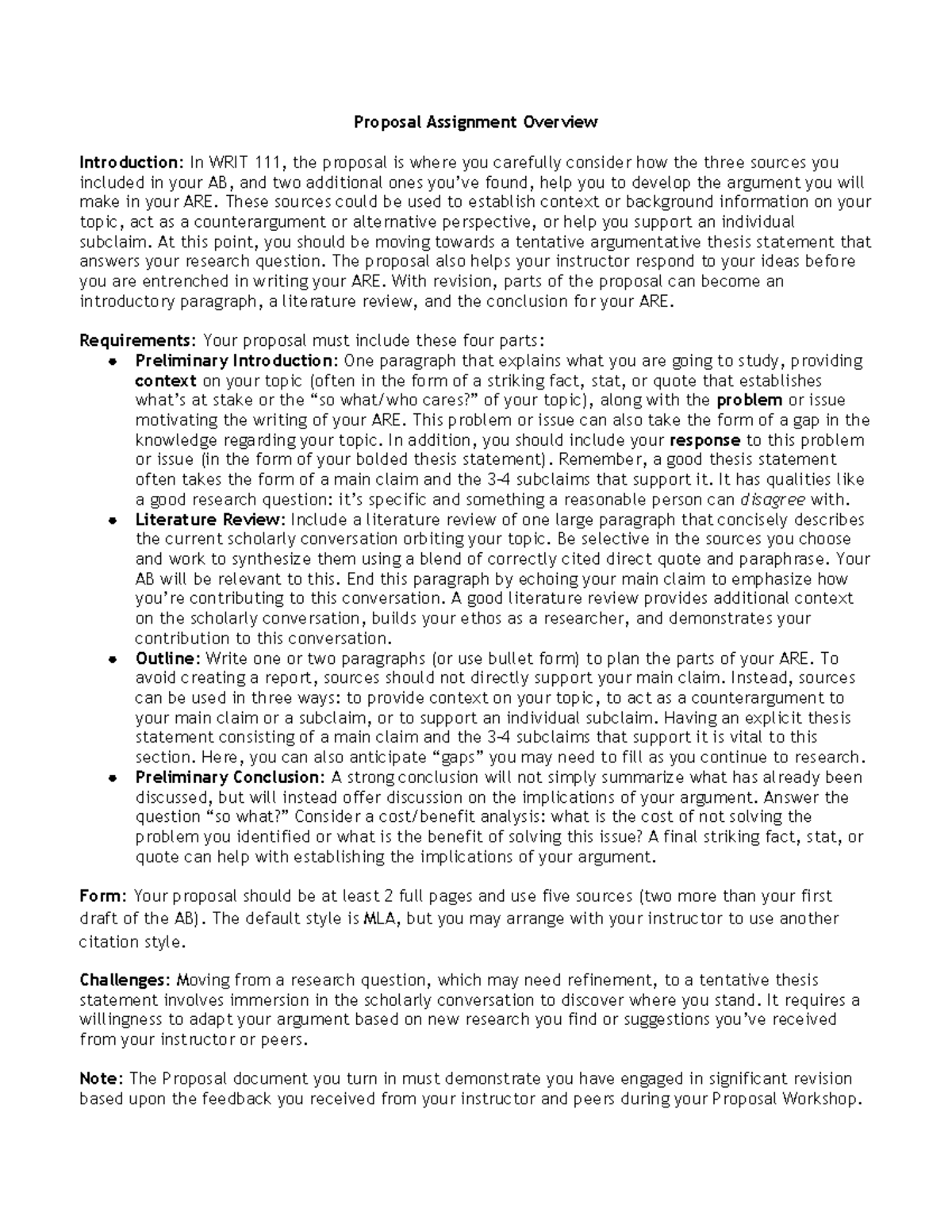 WRIT Proposal Assignment Overview: Structuring Your Argumentative Essay ...