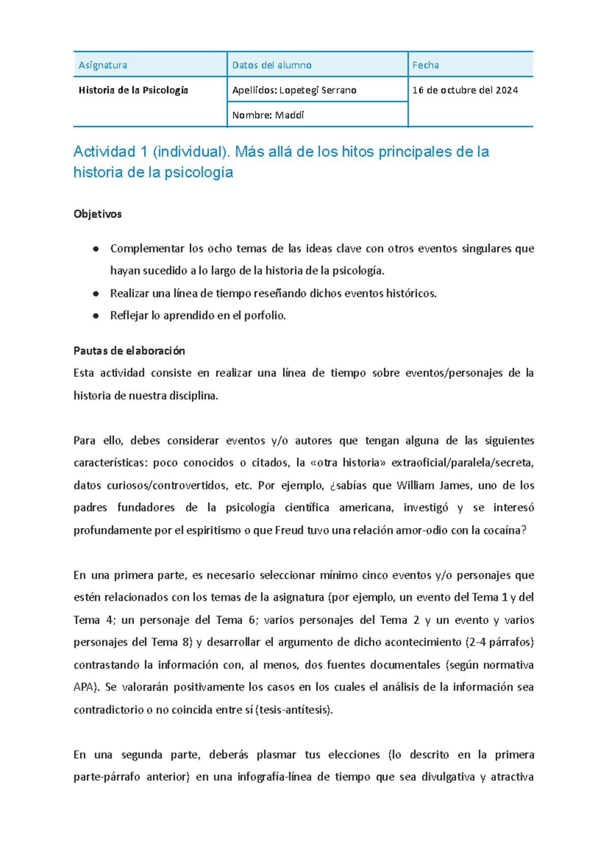 Psicología Historia: Actividad 1 sobre Hitos y Personajes Clave - Document Preview