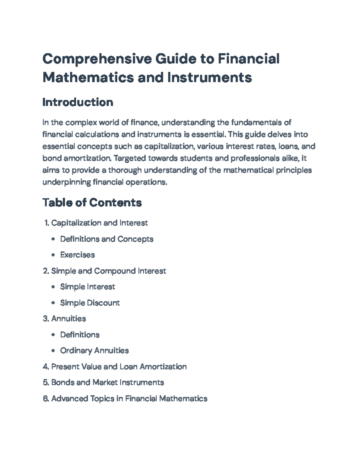 Financial Mathematics Guide: Concepts, Calculations, and Instruments ...