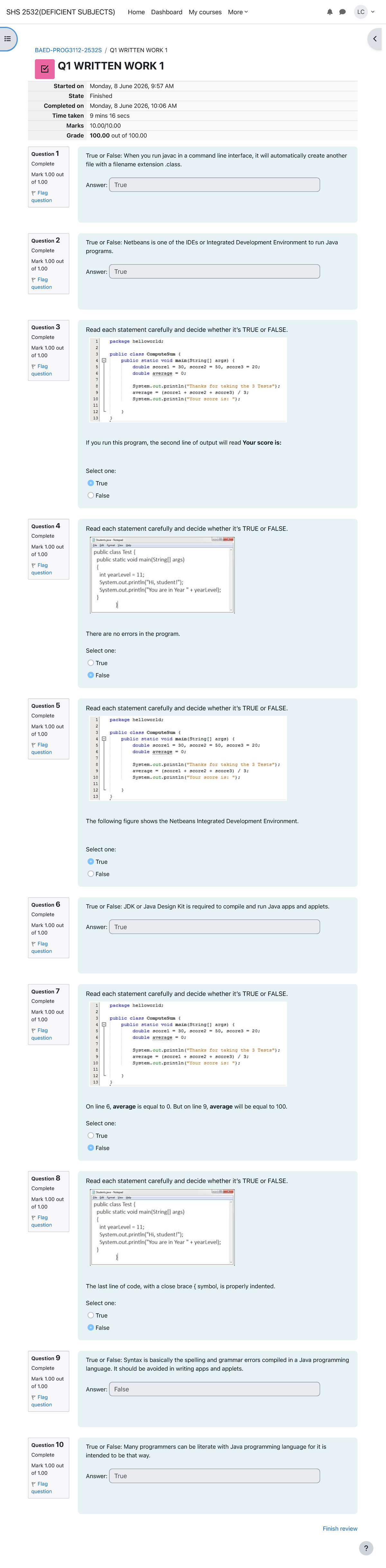 SHS 2532 Q1 Written Work 1 Review on Java Programming - Studocu