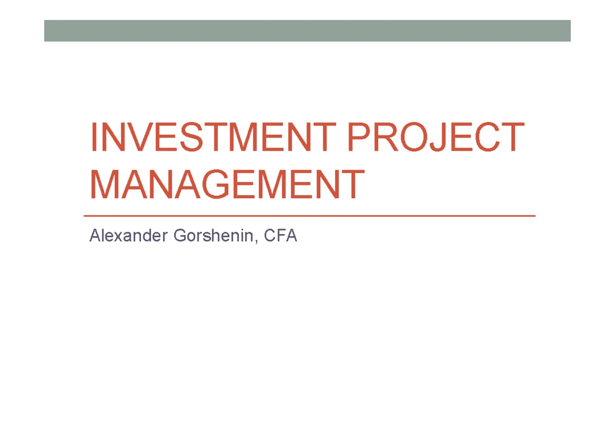 Investment Project Management SS 8 - SESSION Due diligence and risk ...