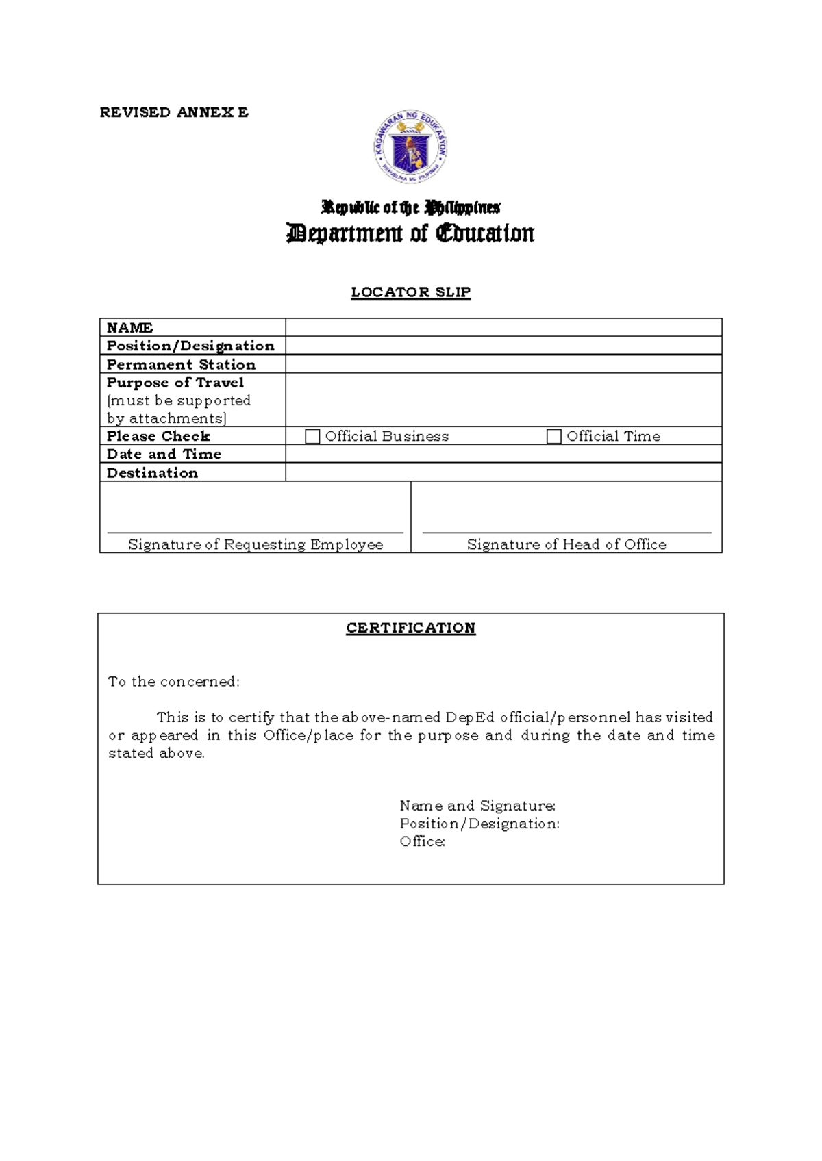 Revised-Annex-E - Useful - REVISED ANNEX E Republic of the Philippines ...