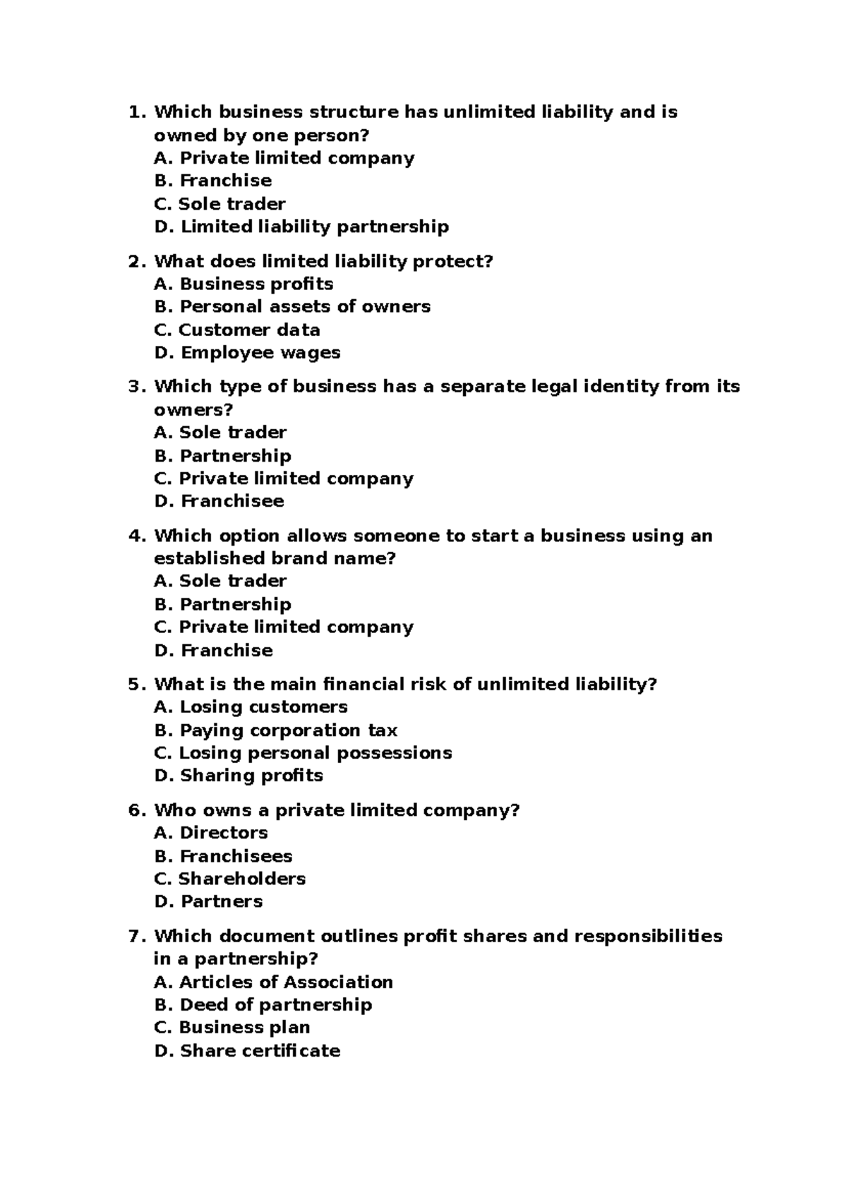 Business Structures & Liability: Class Notes (1) - Studocu