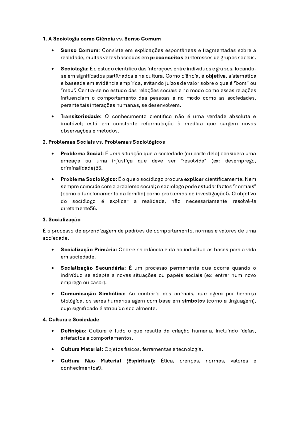 Resumo de Sociologia: Ciência vs. Senso Comum e Problemas Sociais - Studocu