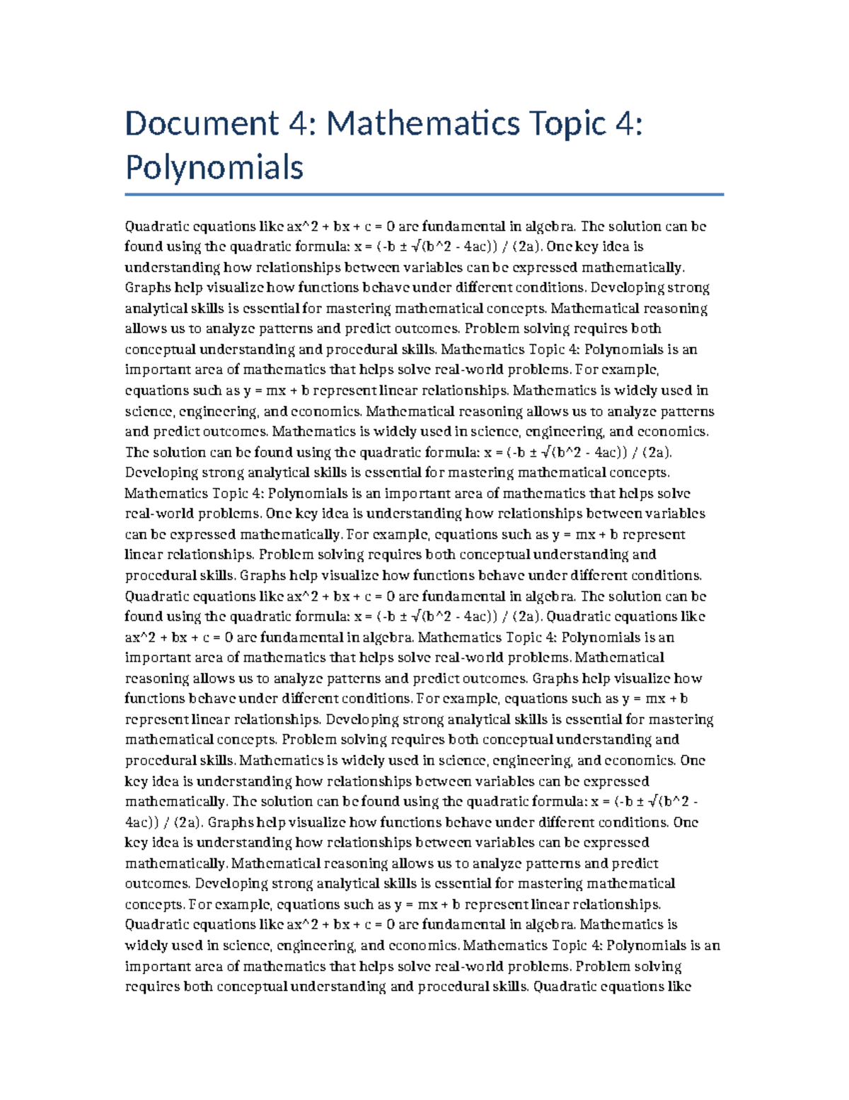 Math 004: Final Exam Notes on Polynomials & Quadratic Equations - Studocu