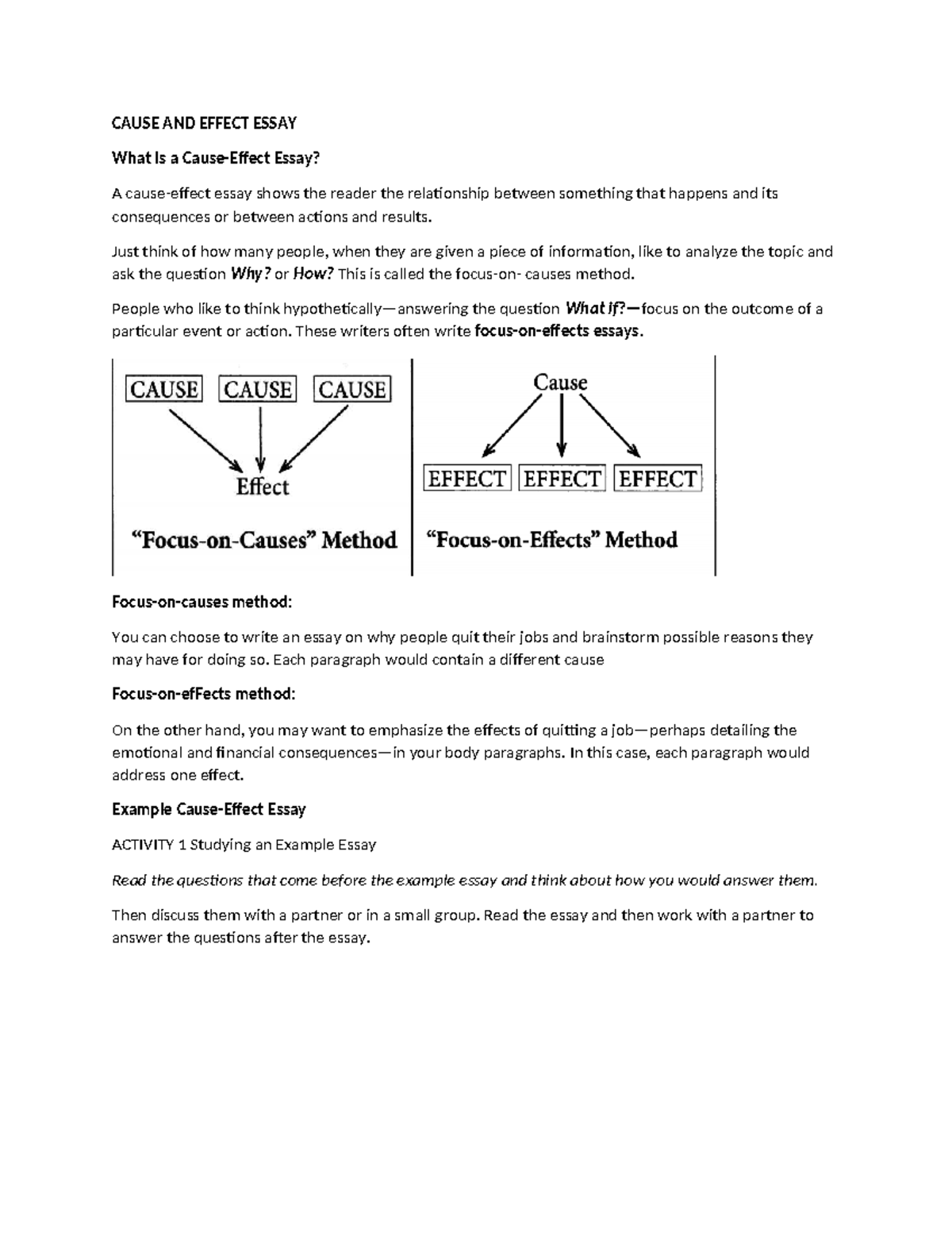 CAUSE AND EFFECT ESSAY: Understanding Relationships in Writing - Studocu