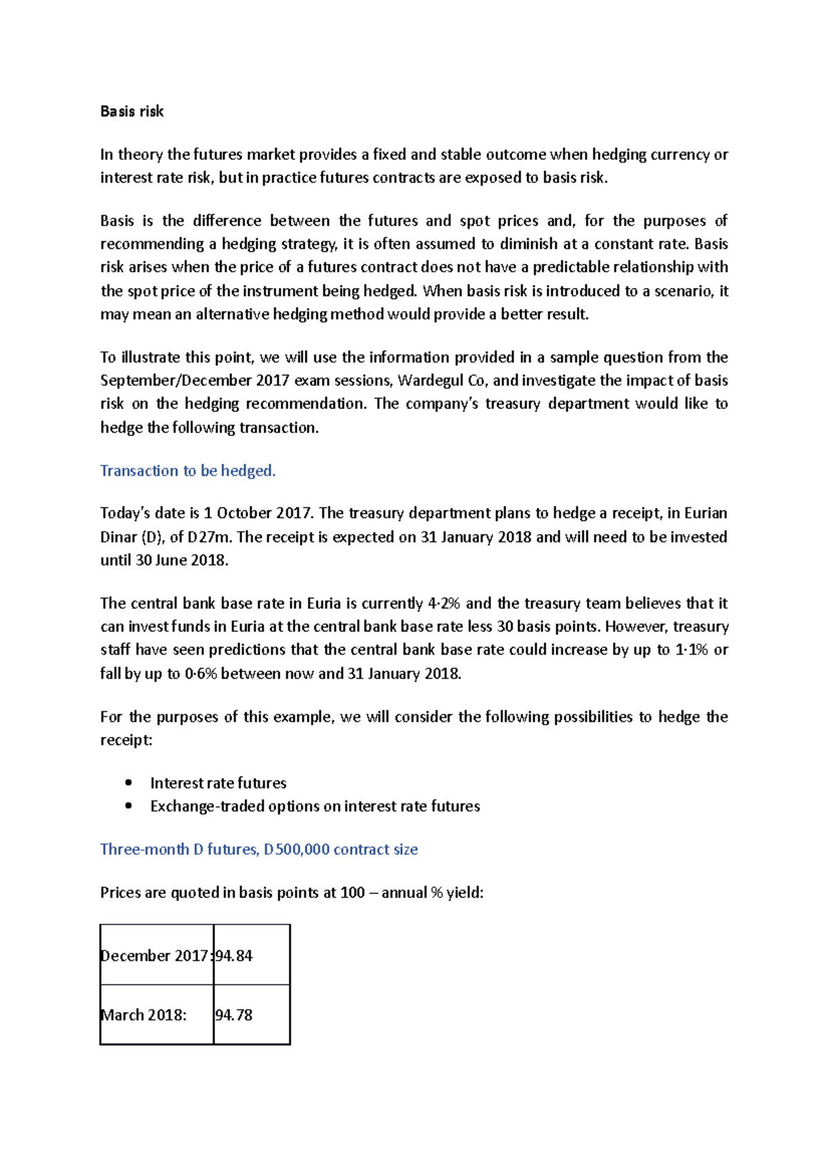 Basis Risk Analysis and Hedging Strategies: Exam Sample Question ...
