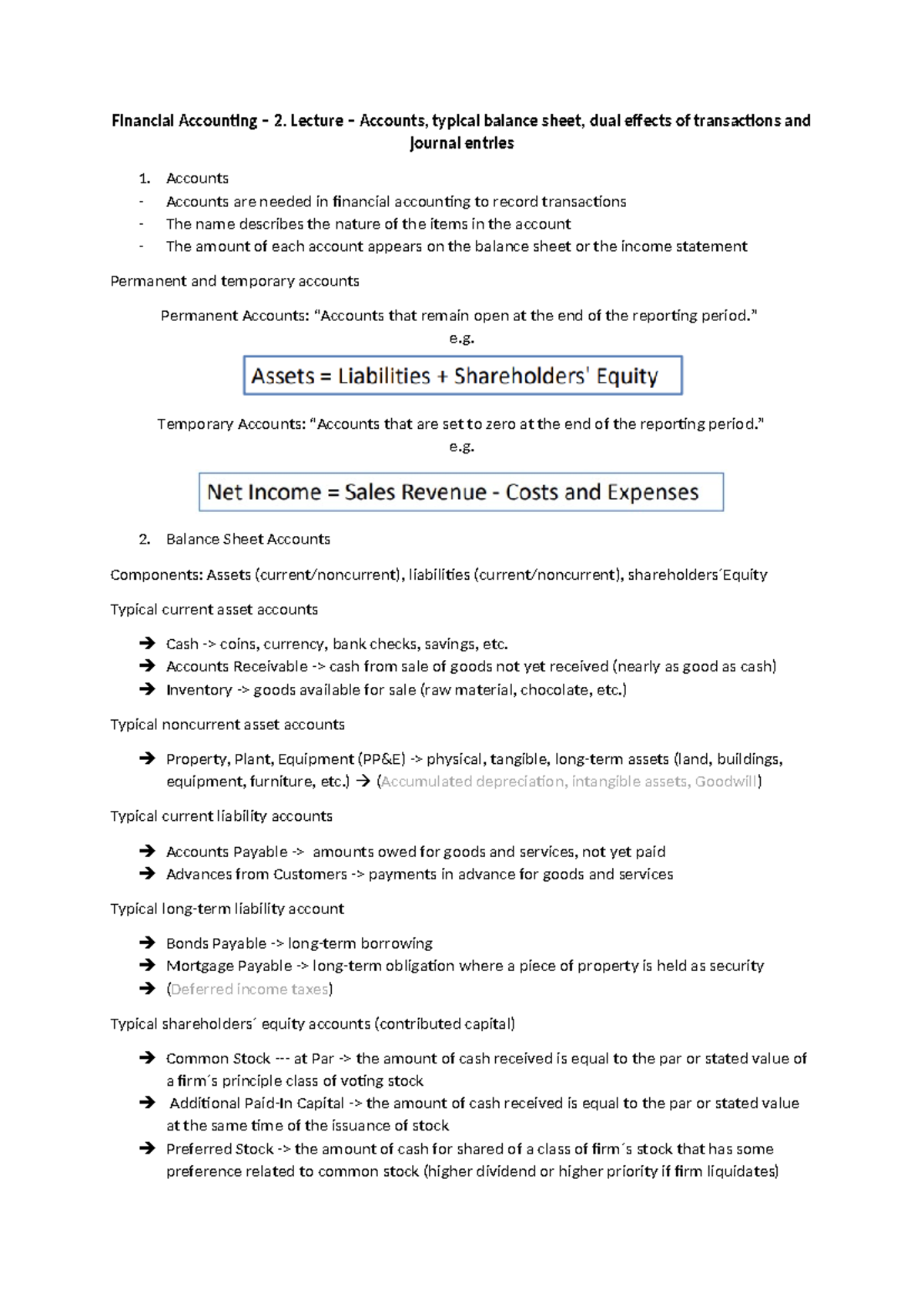Financial Accounting V20 Lecture 2 Notes: Accounts & Transactions - Studocu