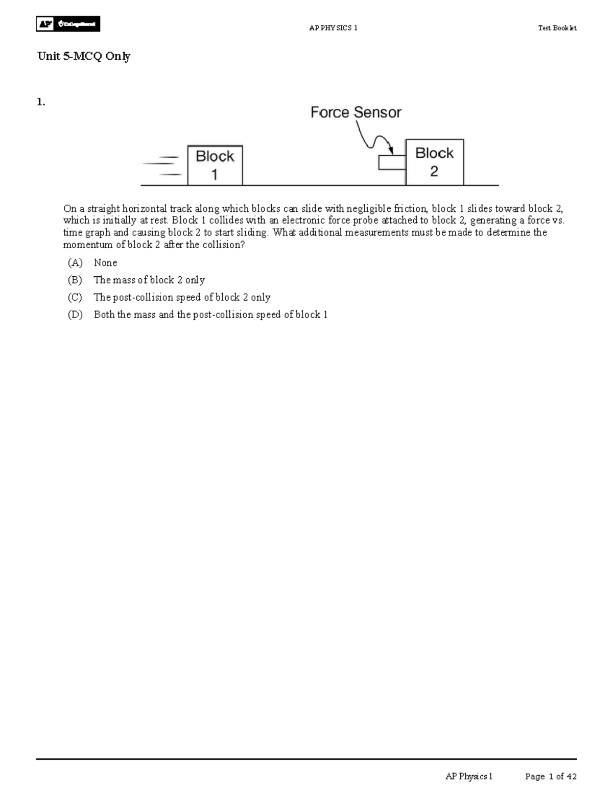 AP PHYSICS 1 Unit 5 Multiple Choice Questions Test - Studocu