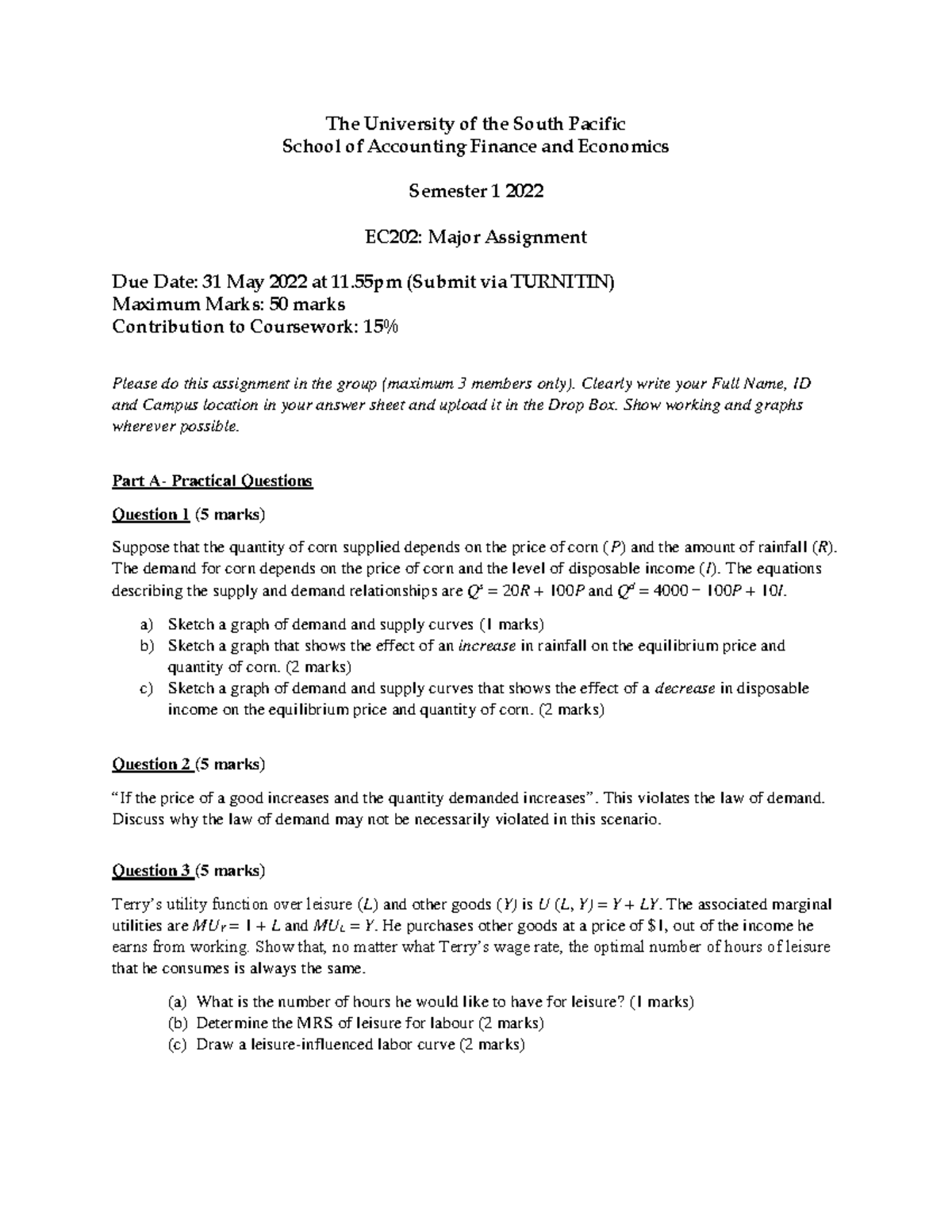 EC202 Major Assignment Sem 1 2022 - Practical & Essay Questions - Studocu