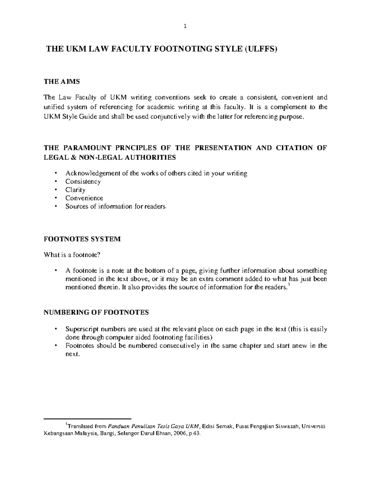 Footnote Guidelines for Law Students: UKM Style Reference Instructions ...