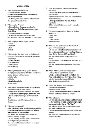 World History 1 Quiz 3 - Key Concepts and Drills - Studocu