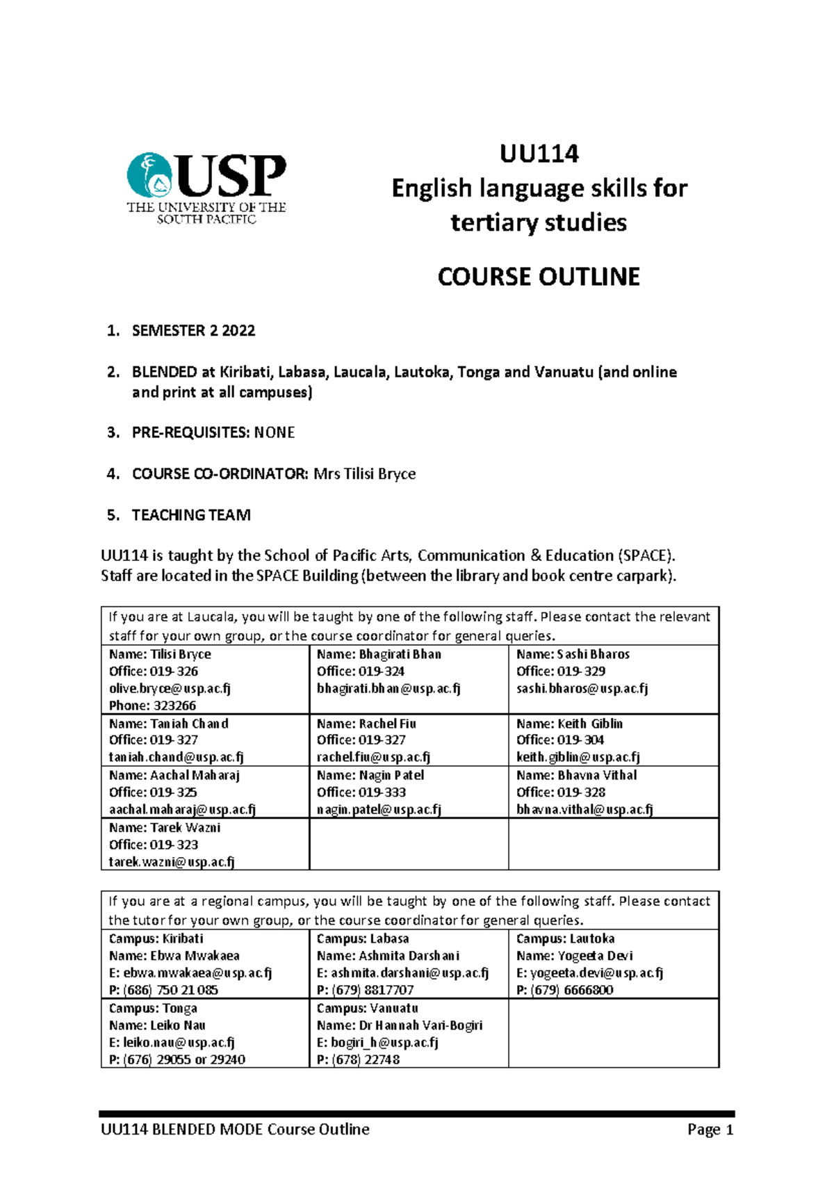 Course Outline UU114 - English Language Skills for Tertiary Studies ...