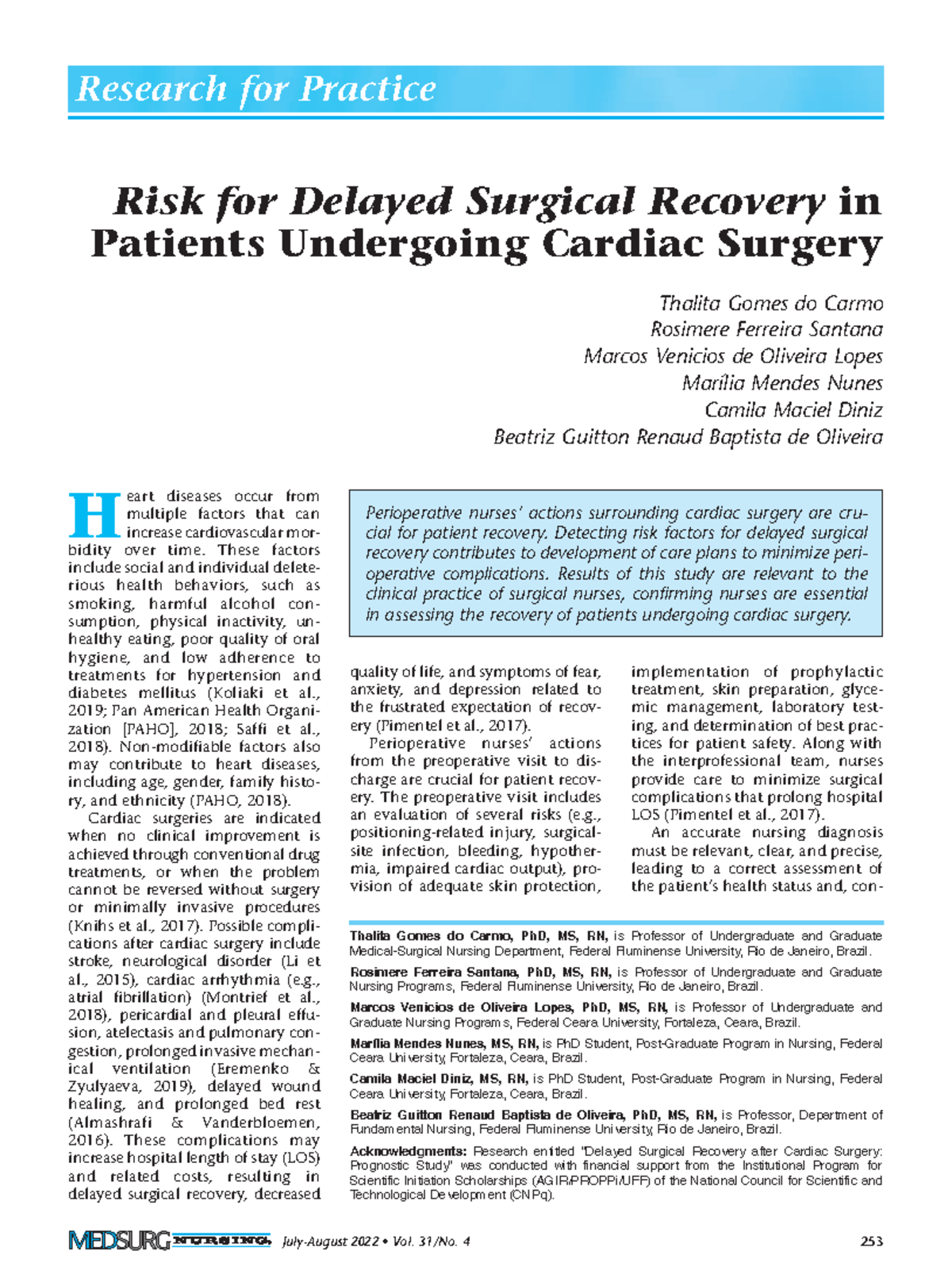 Risk Factors for Delayed Surgical Recovery Post-Cardiac Surgery - NURS ...