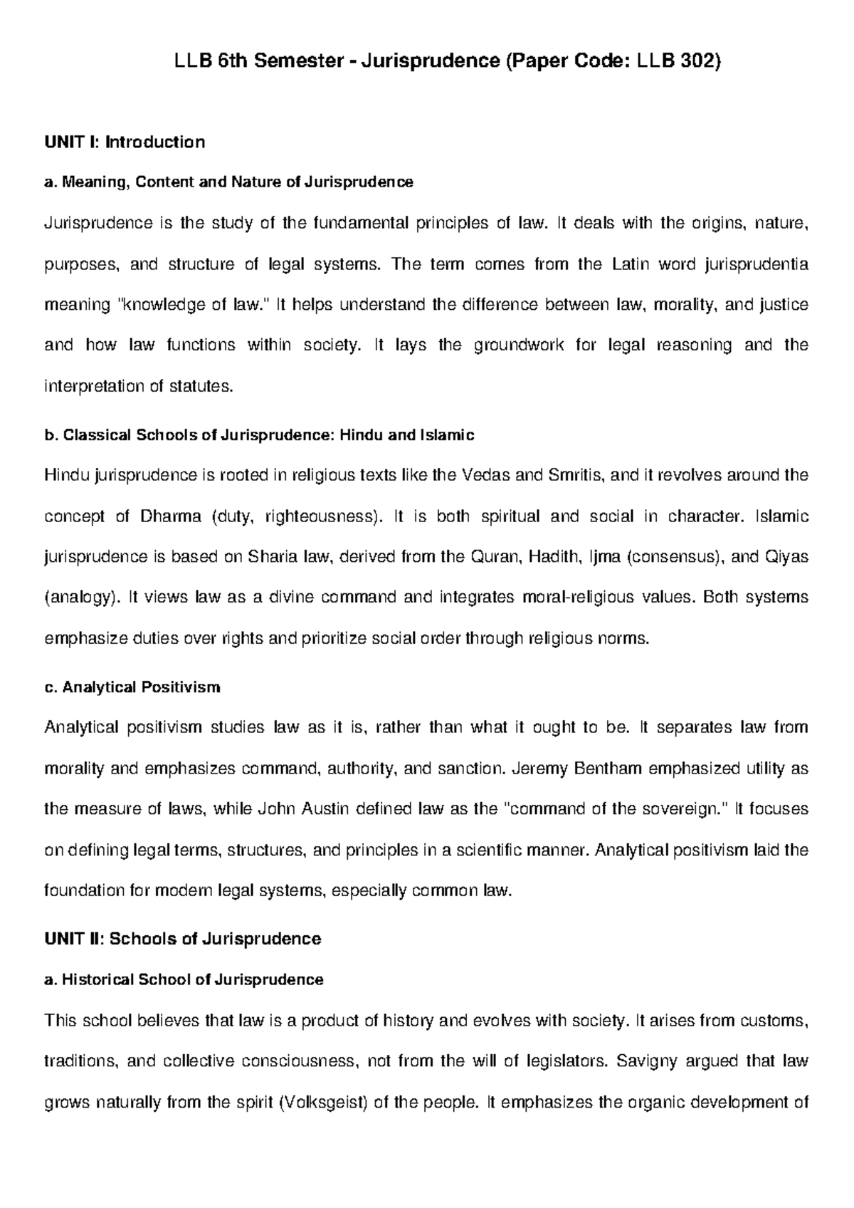 LLB 302 Jurisprudence Notes: Key Concepts and Schools of Thought - Studocu