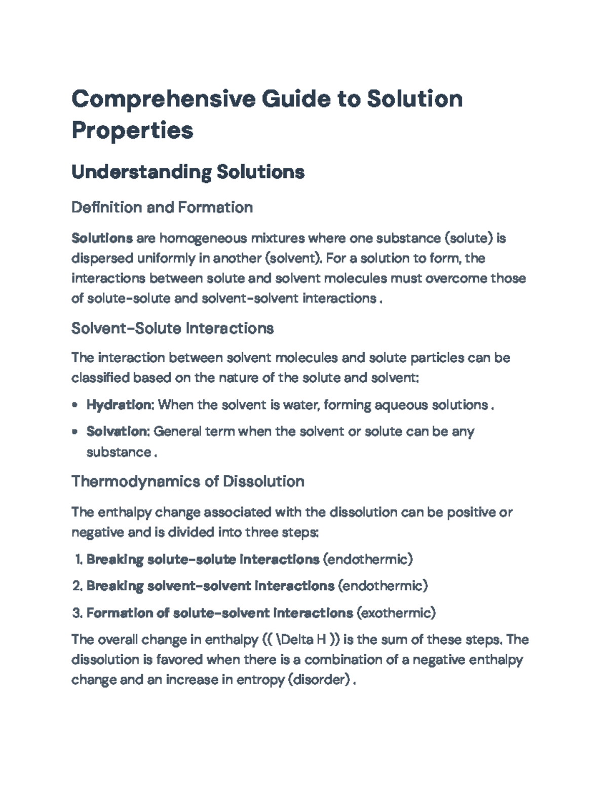 Comprehensive Overview of Solution Properties and Characteristics ...