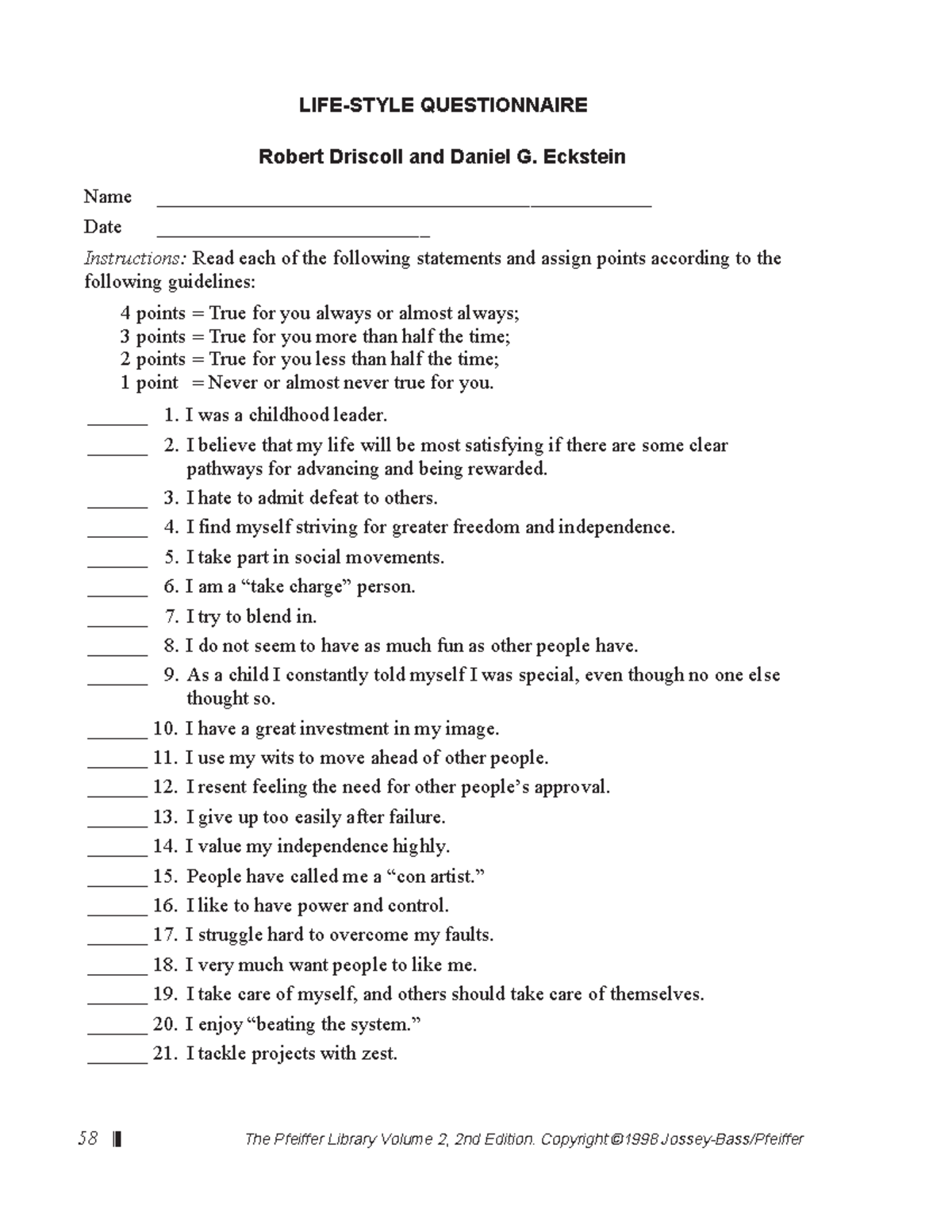 Lifestyle Questionnaire: Self-Assessment Tool for Personal Growth - Studocu