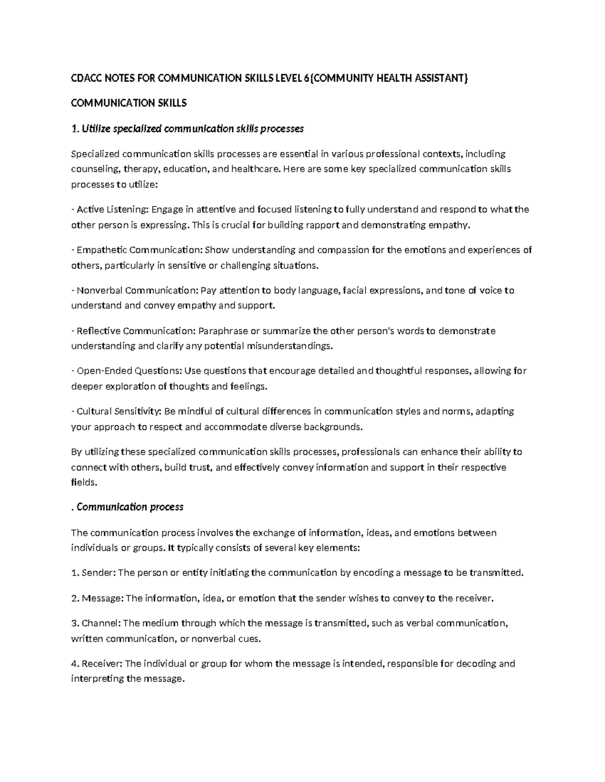 CDACC Level 6 Communication Skills Study Notes for Professionals - Studocu