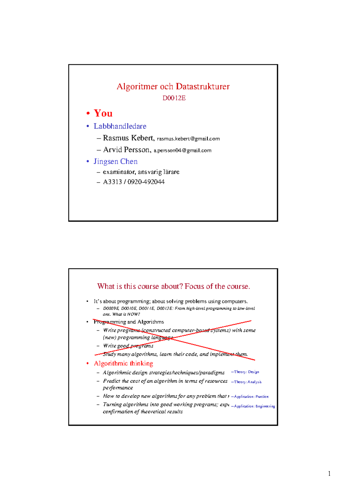 Lec 01: Introduction to Algorithms and Data Structures D0012E - Studocu