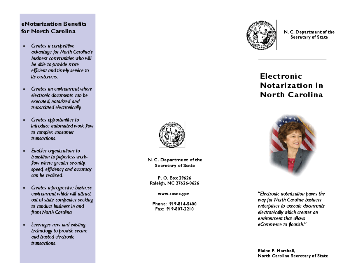 Electronic Notarization - eNotarization Benefitsfor North Carolina P. O ...
