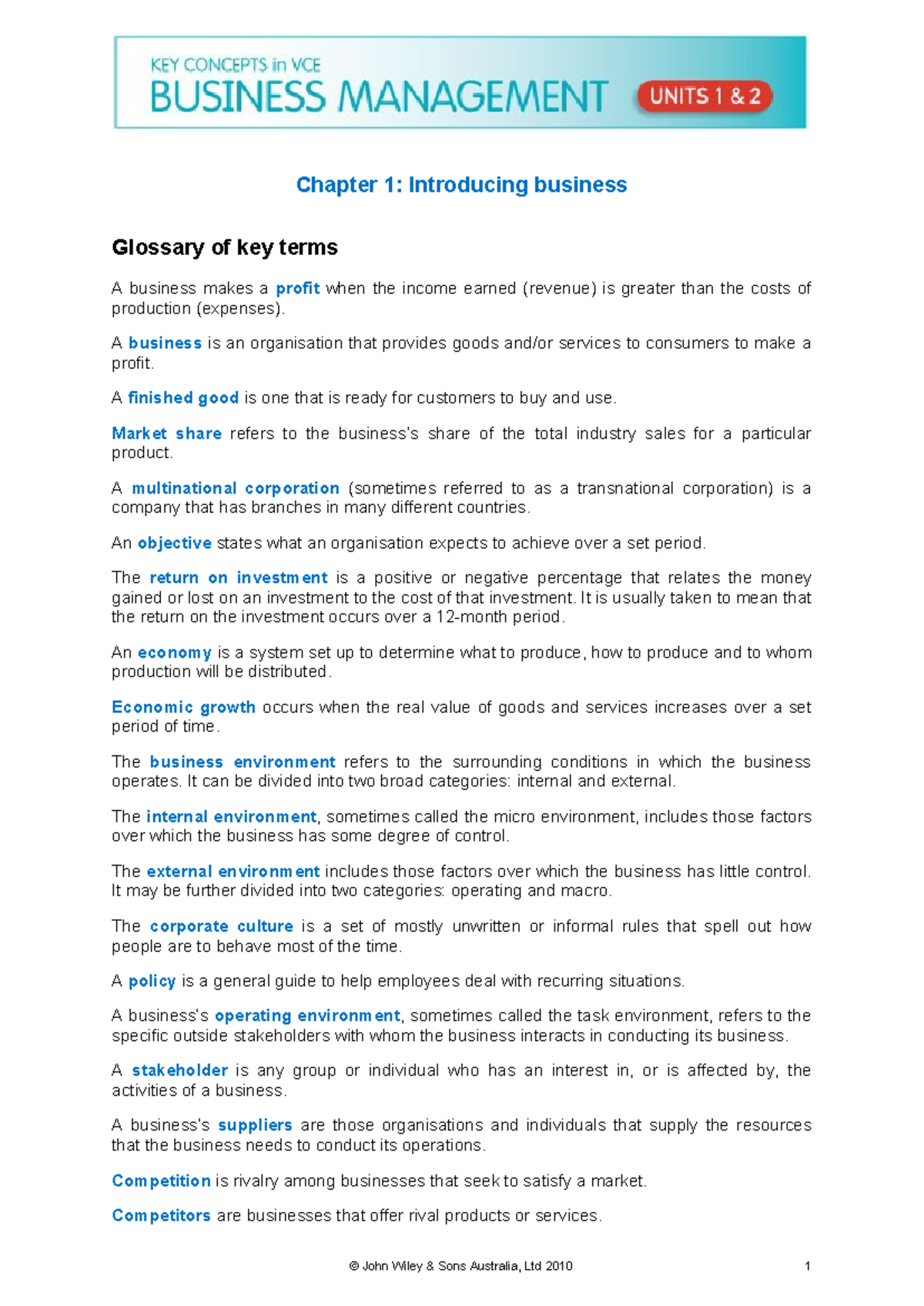 Ch01: Business Glossary of Key Terms and Concepts - Studocu