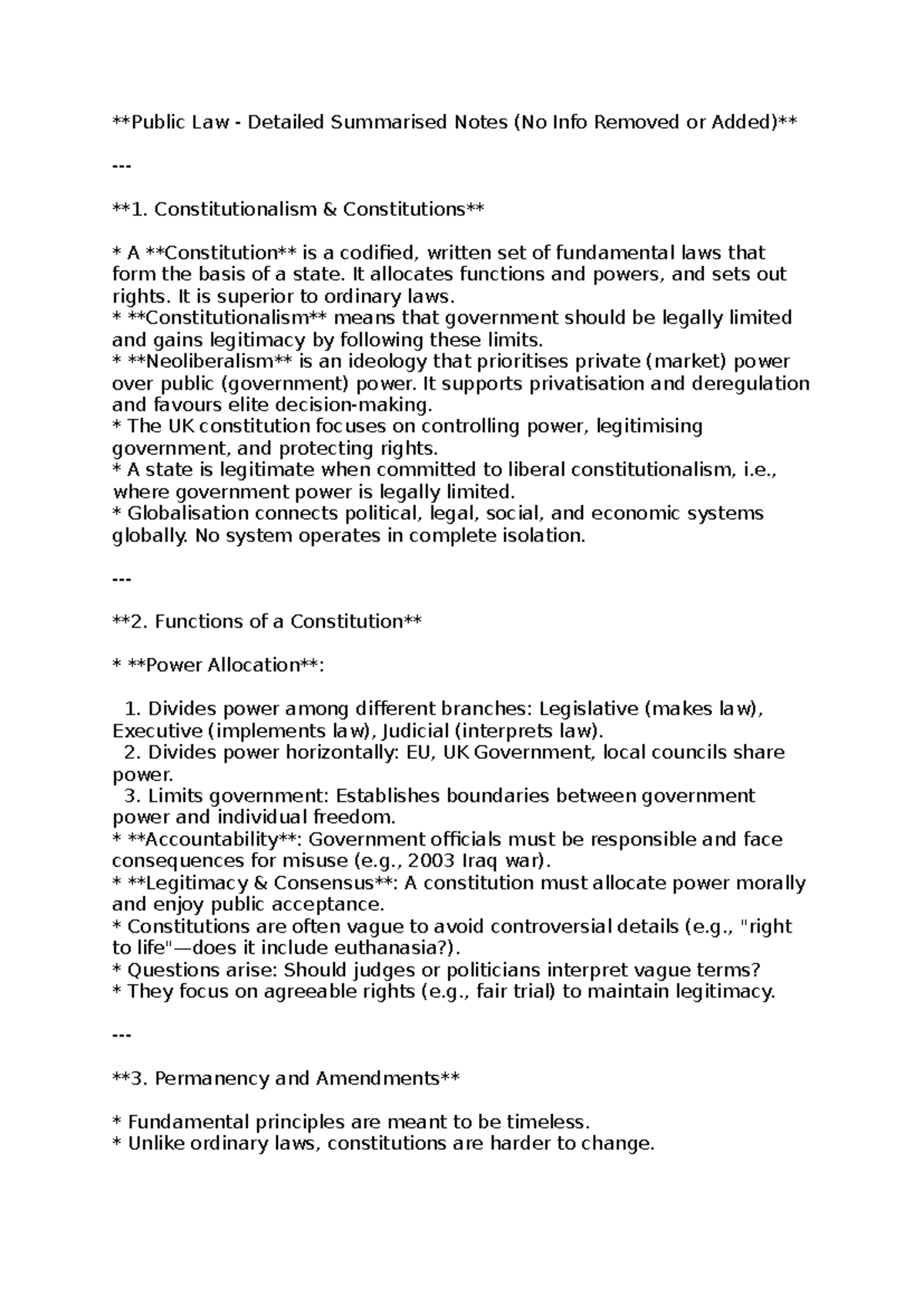 Public Law Summary: Key Concepts and Constitutional Principles - Studocu