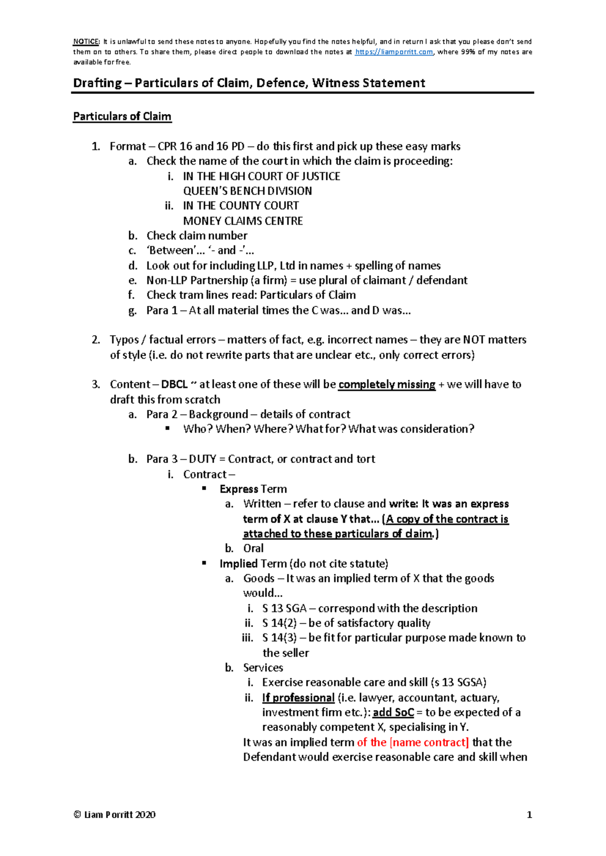 04 Drafting - Claim Particulars, Defence & Witness Statement Guidance ...