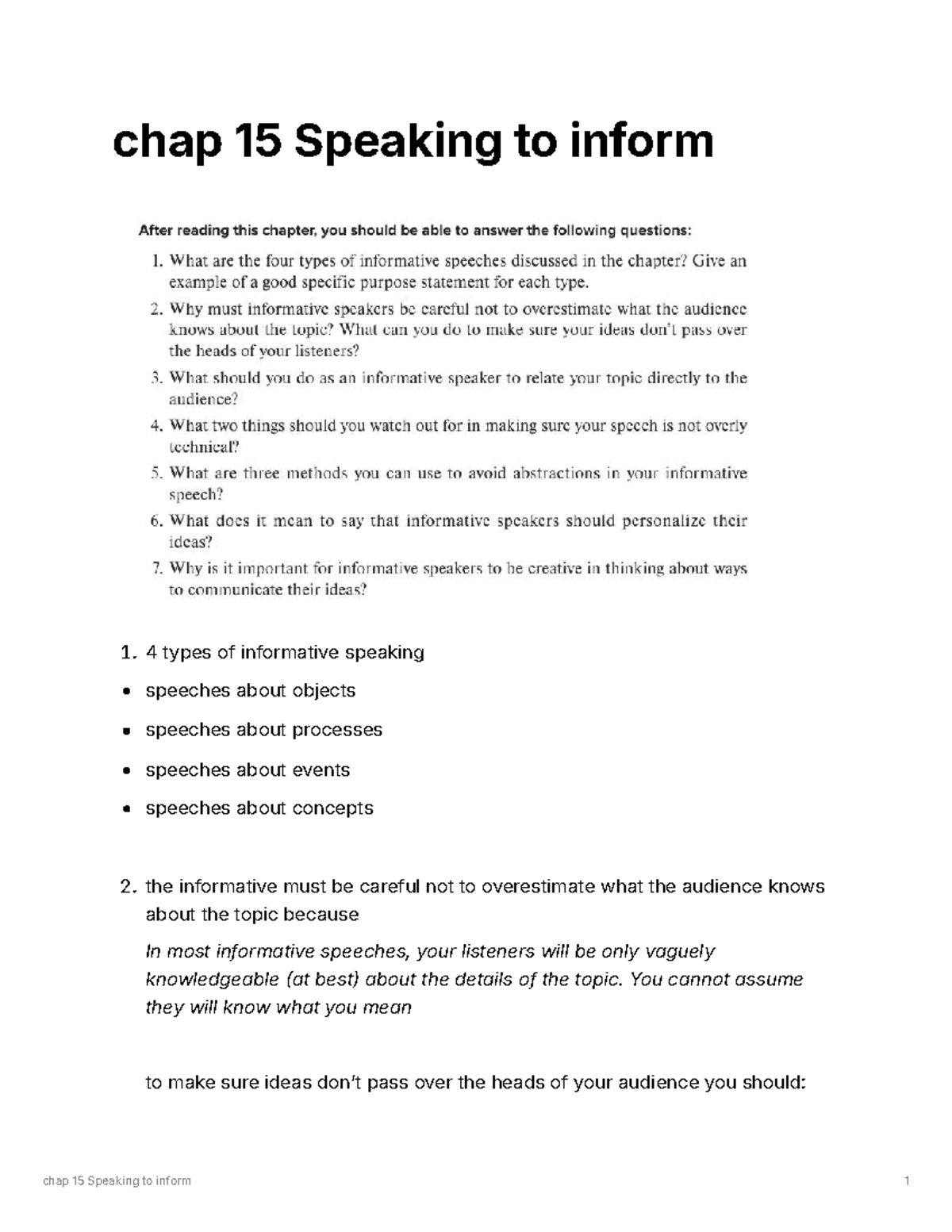 Chap 15: Speaking to Inform - Key Concepts & Techniques - Studocu