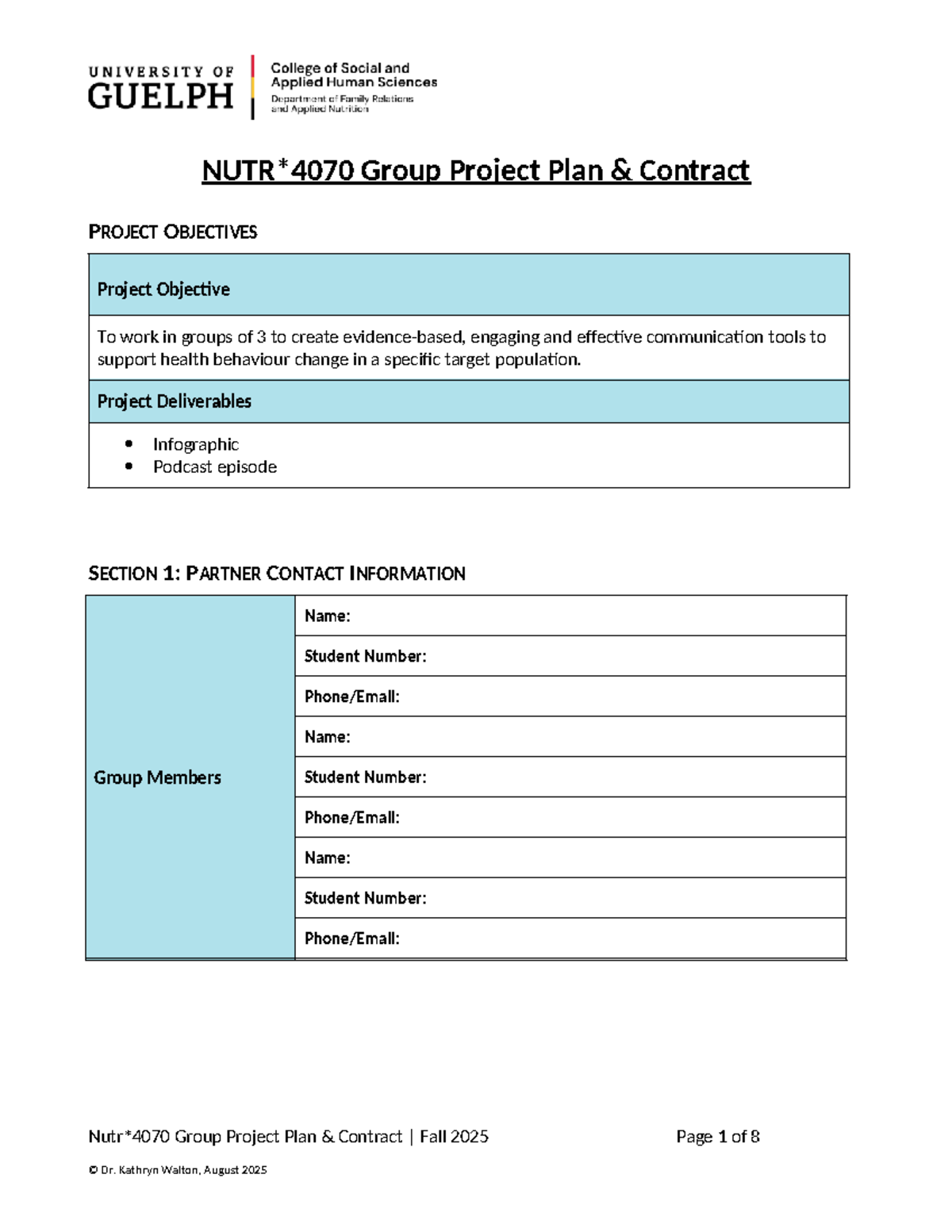 Nutr4070 Group Project Plan & Contract Template - Fall 2025 - Studocu