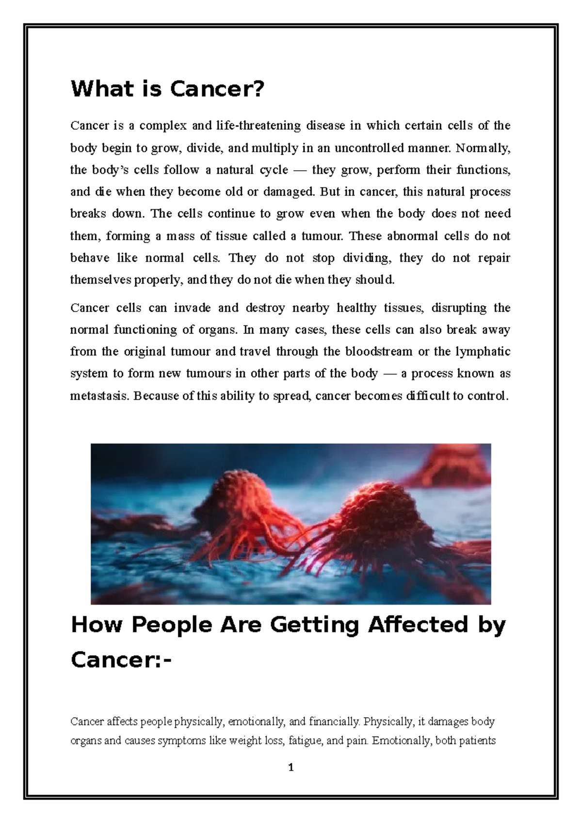 Cancer: Understanding Its Impact, Symptoms, and Treatments - Studocu