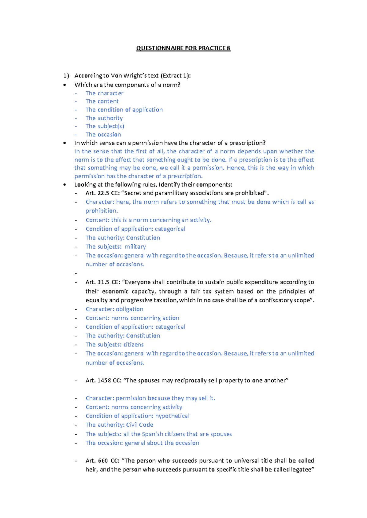 Practice 8 Questionnaire Final - QUESTIONNAIRE FOR PRACTICE 8 According ...
