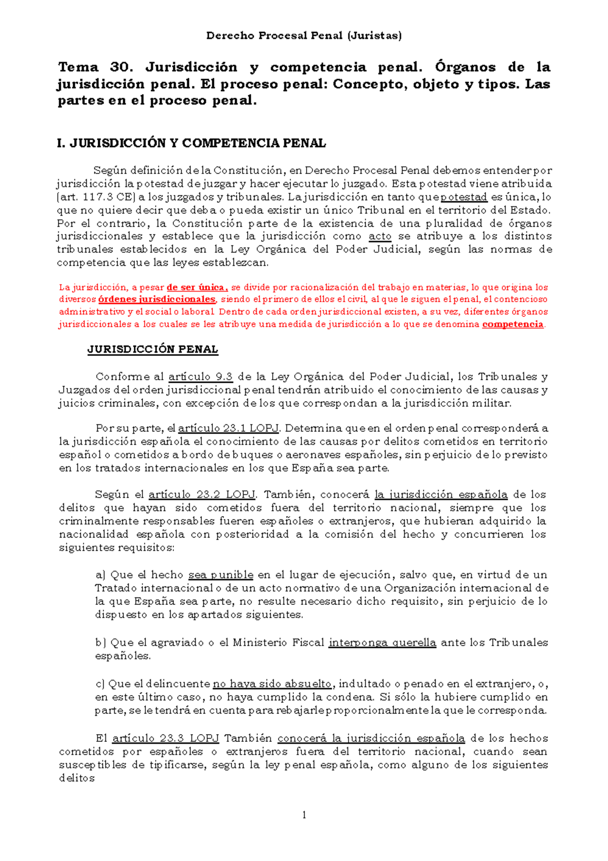 Derecho Procesal Penal (Juristas) Tema 30: Jurisdicción y Competencia ...