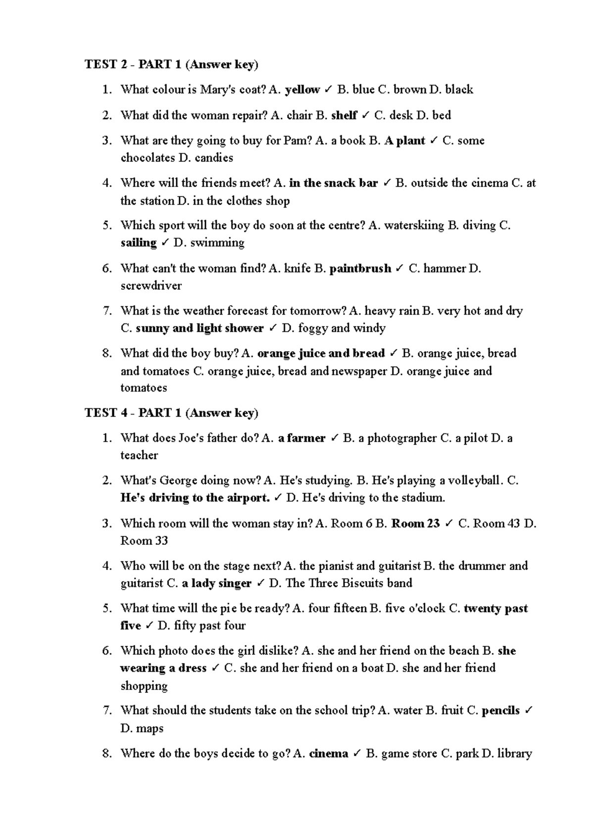 TEST 2 PART 1 (Answer Key) - Studocu