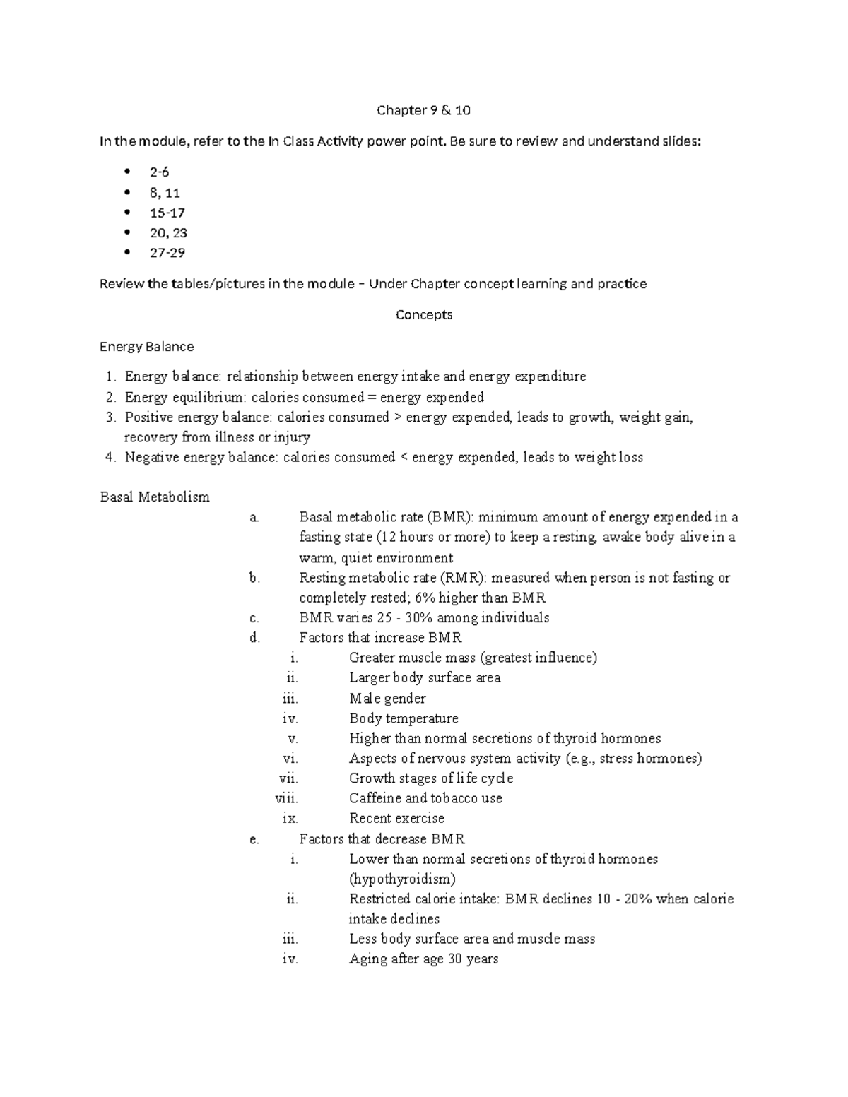 Chapter 9 and 10 - Chapter 9 & 10 In the module, refer to the In Class ...