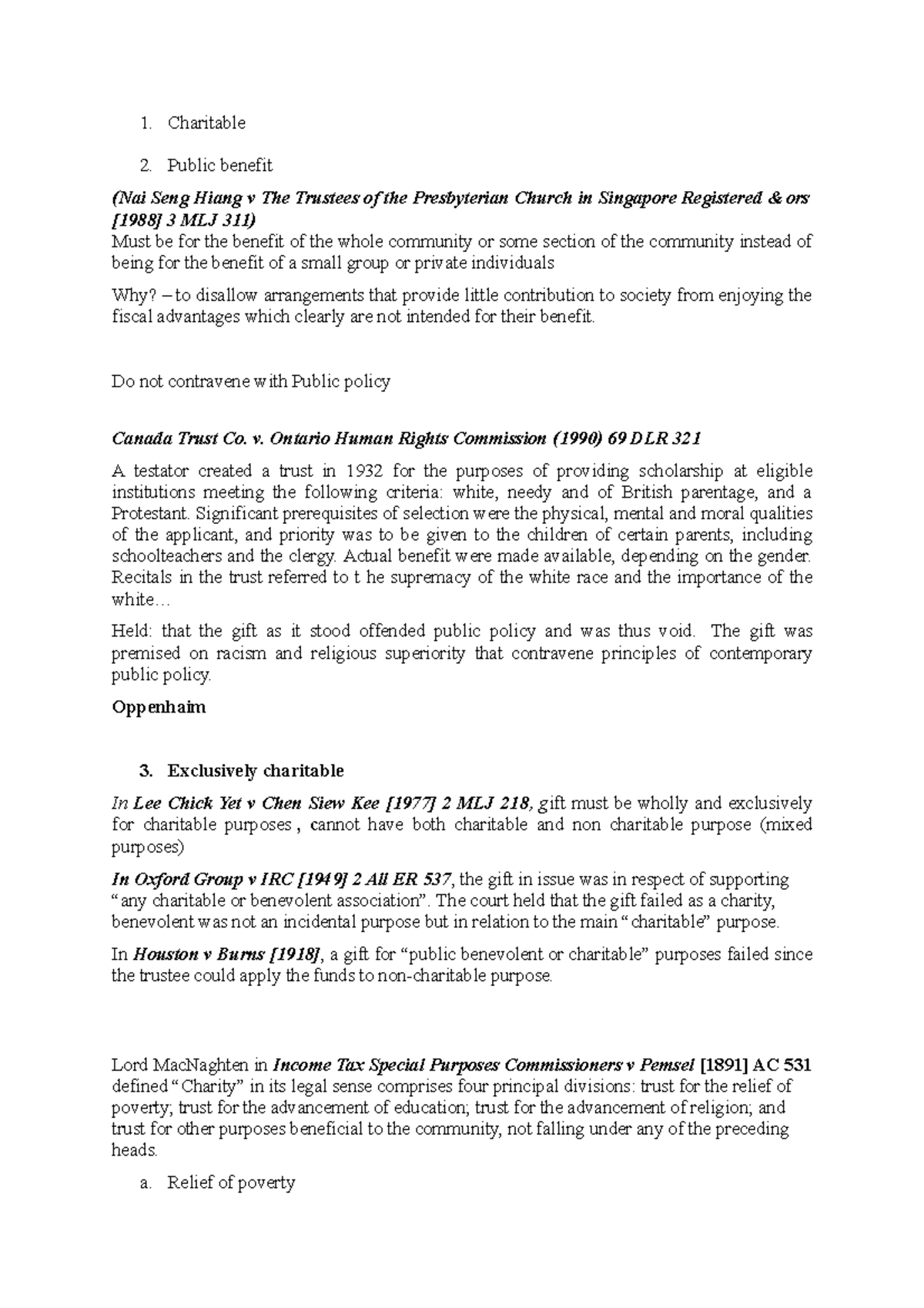 Charitable Trust Notes (Law 101): Key Cases & Principles - Studocu
