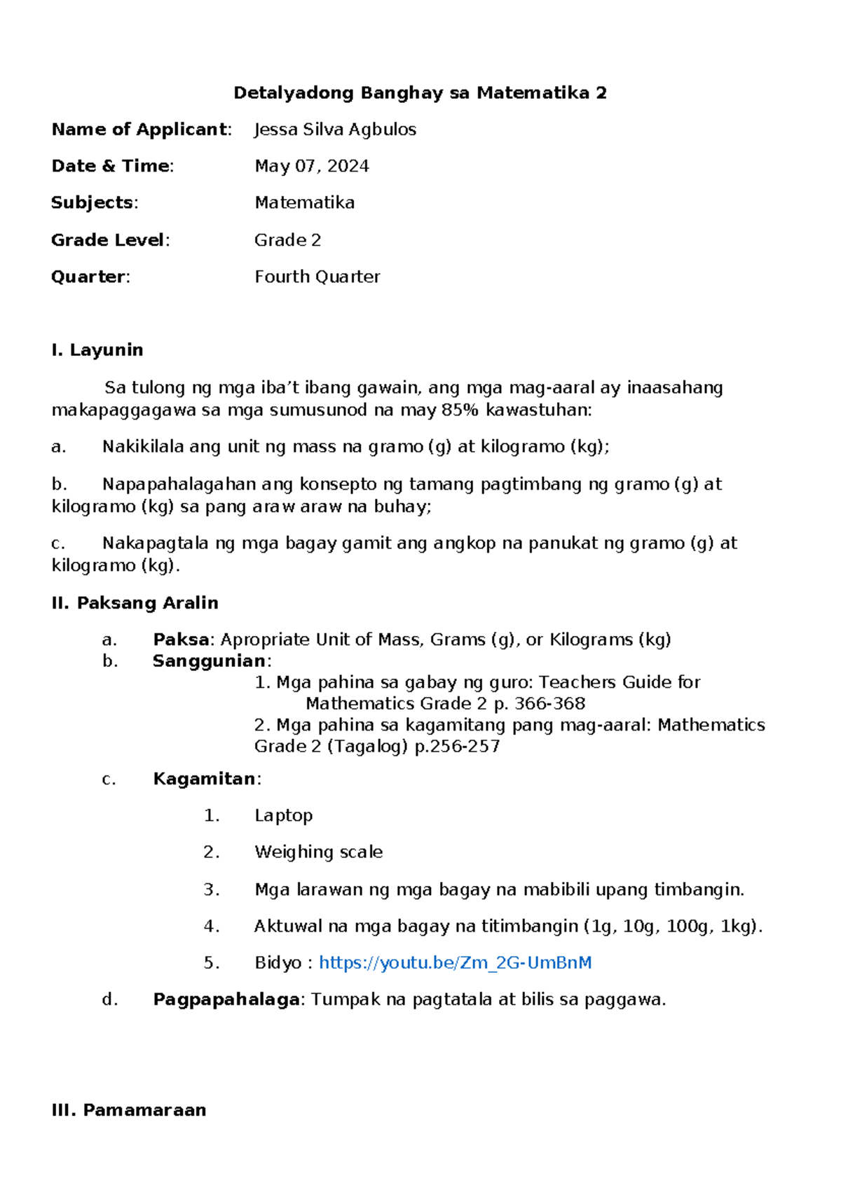 Detalyadong Banghay sa Matematika 2 para sa Baitang 2 - Ikaapat na ...