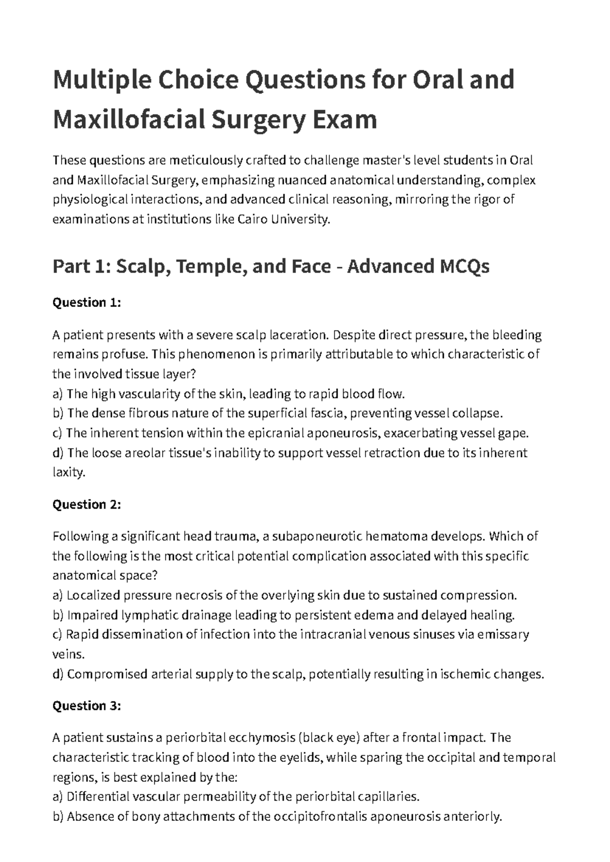 Advanced MCQs for Oral and Maxillofacial Surgery Exam - Studocu