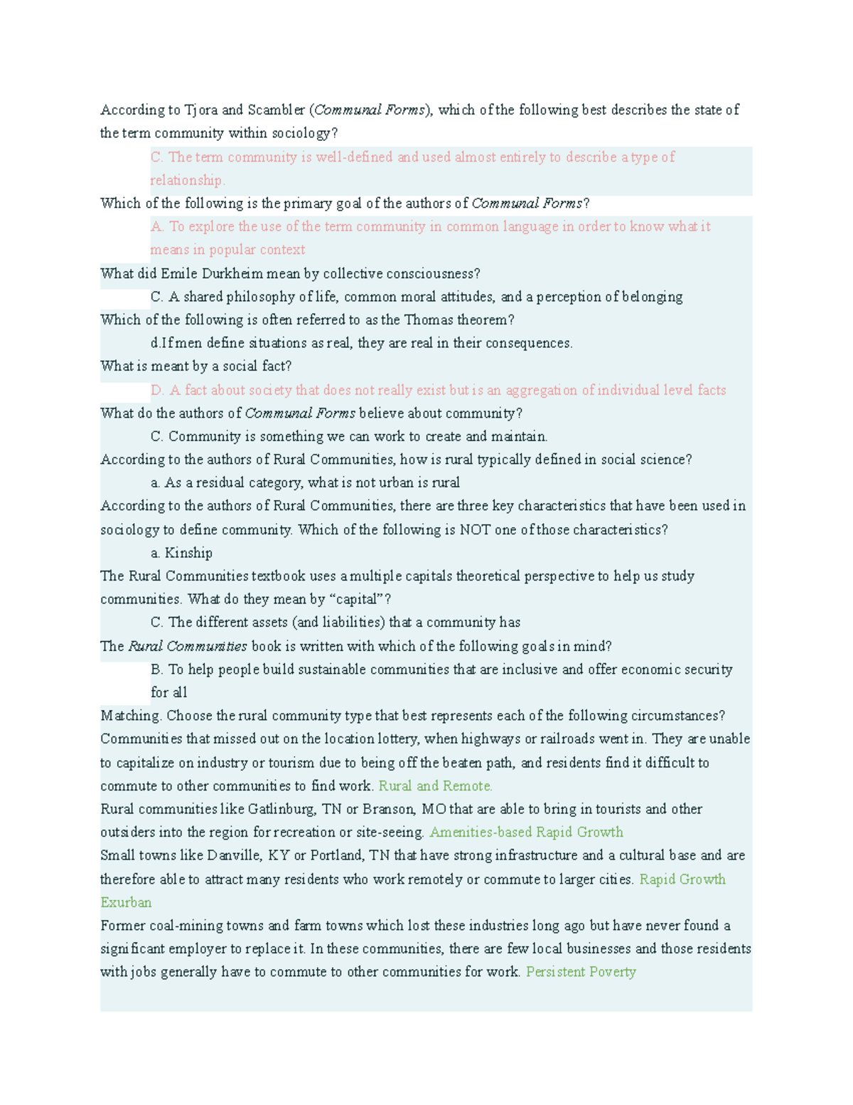 Com Soc Quiz 1 - Key Concepts and Answers from Communal Forms - Studocu