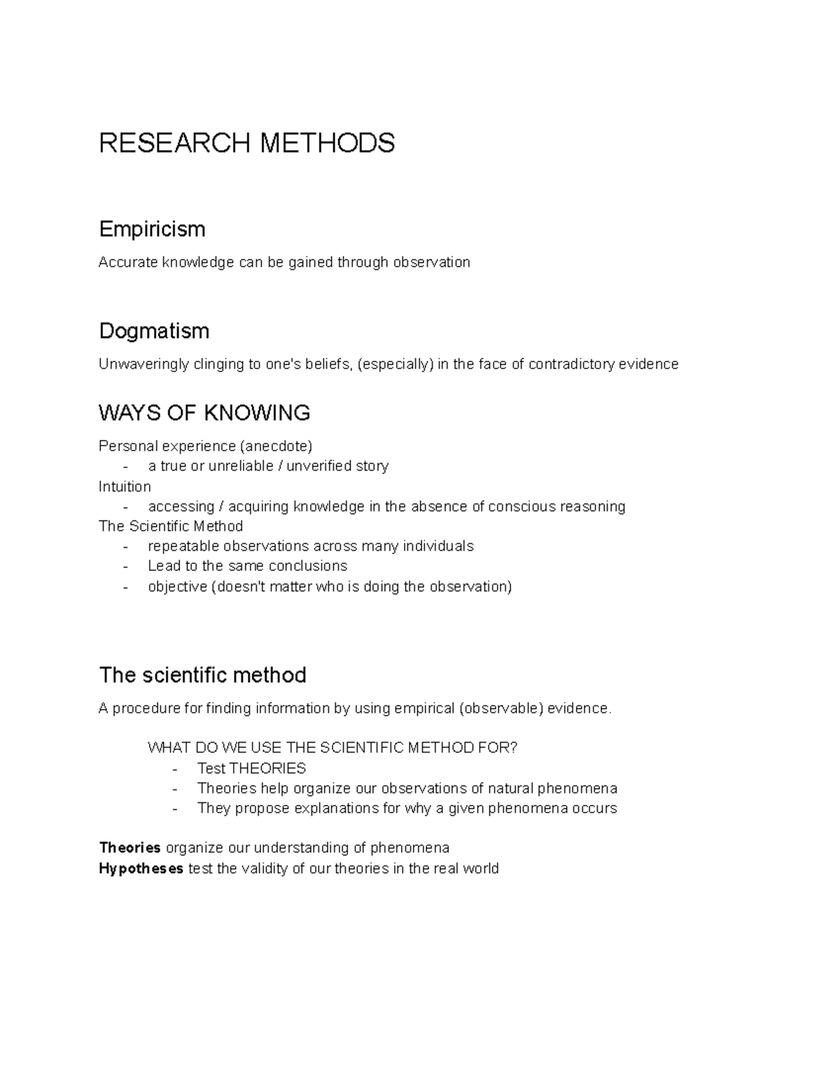 Psyc 101 Lecture Notes: Research Methods and Ways of Knowing - Studocu
