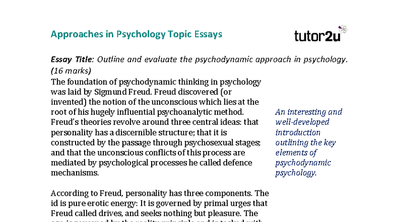 AQA A Level Psychology Essay: Evaluating the Psychodynamic Approach ...