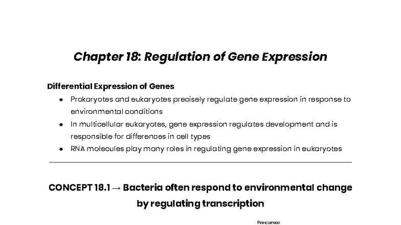 Chapter 18: Regulation of Gene Expression in Prokaryotes and Eukaryotes ...