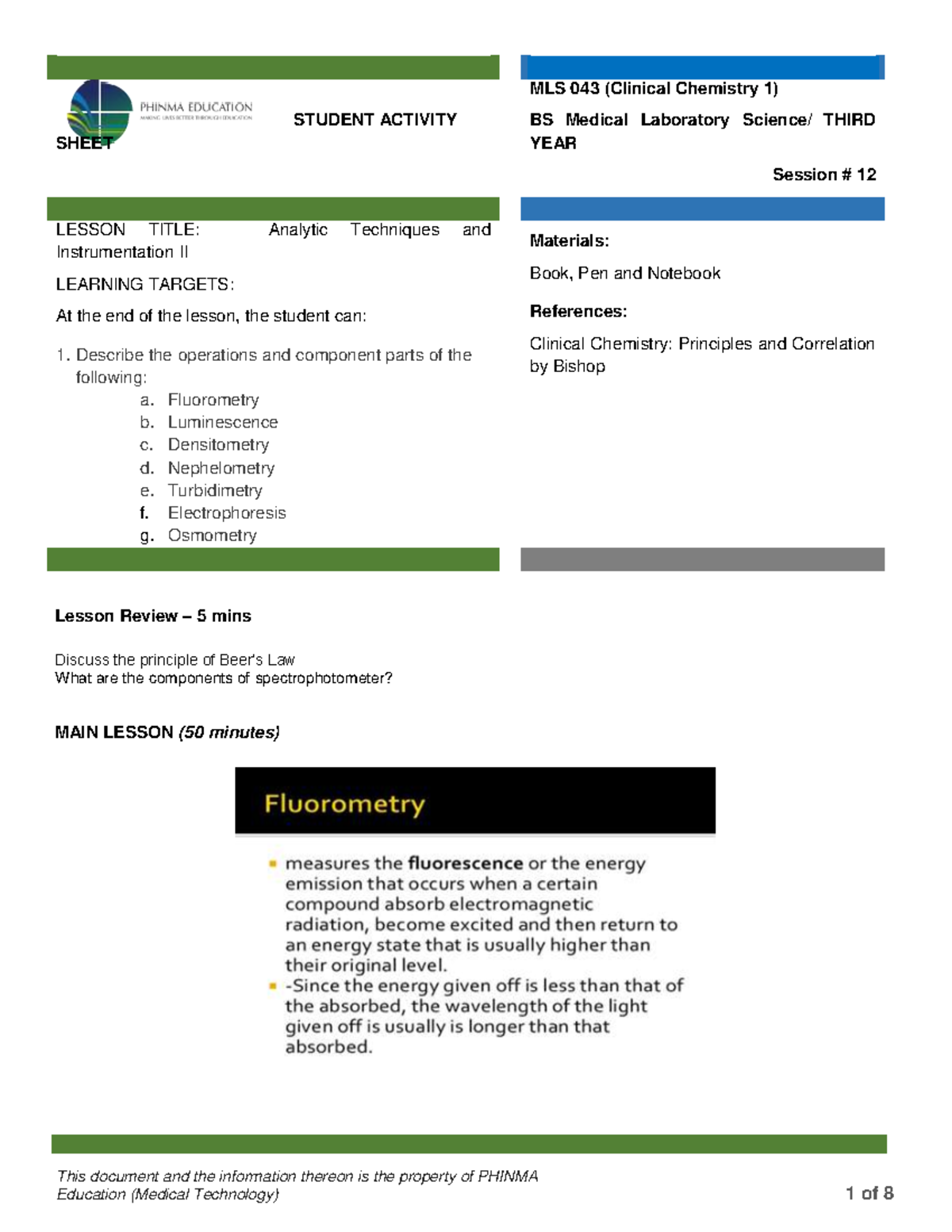 MLS 043 CC1 Final Exam: Analytic Techniques & Instrumentation II - Studocu