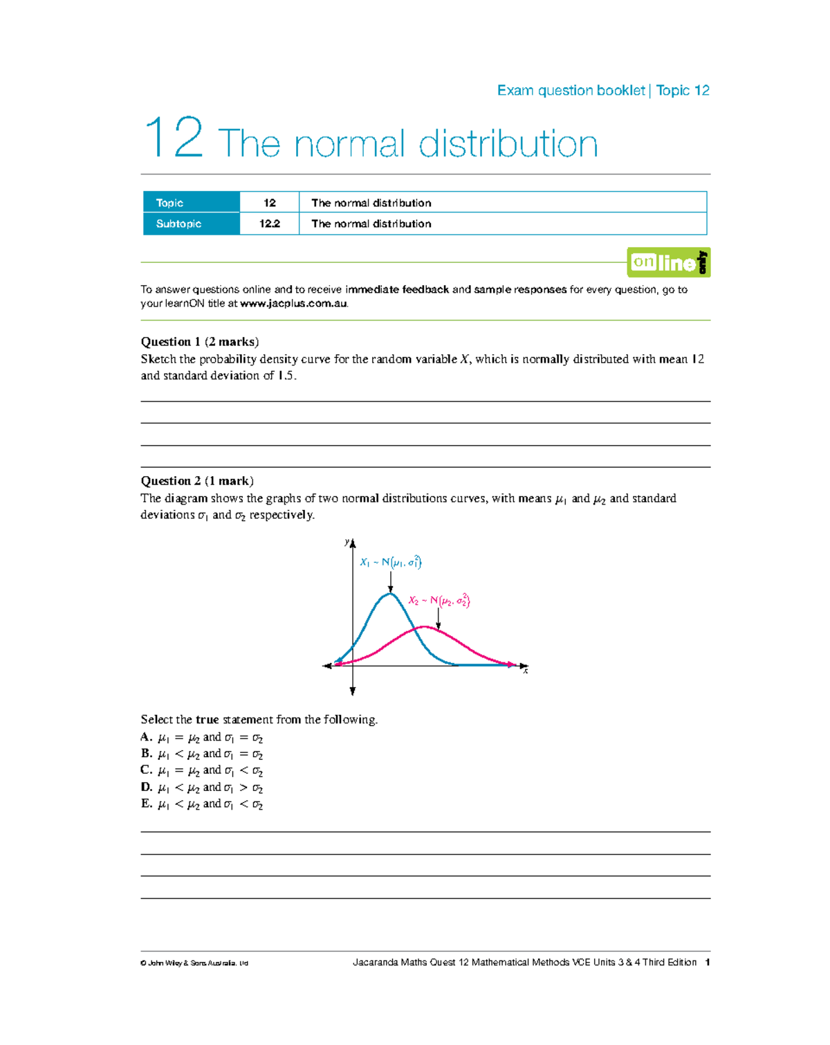 Ch 12 - methods review - Exam question booklet | Topic 12 12 The normal ...