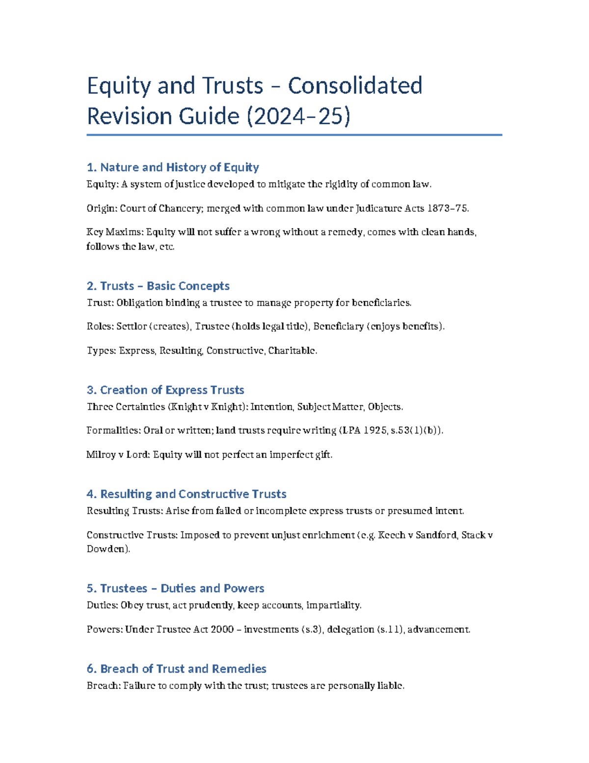 Equity and Trusts Revision Guide for 2024-25: Key Concepts and ...