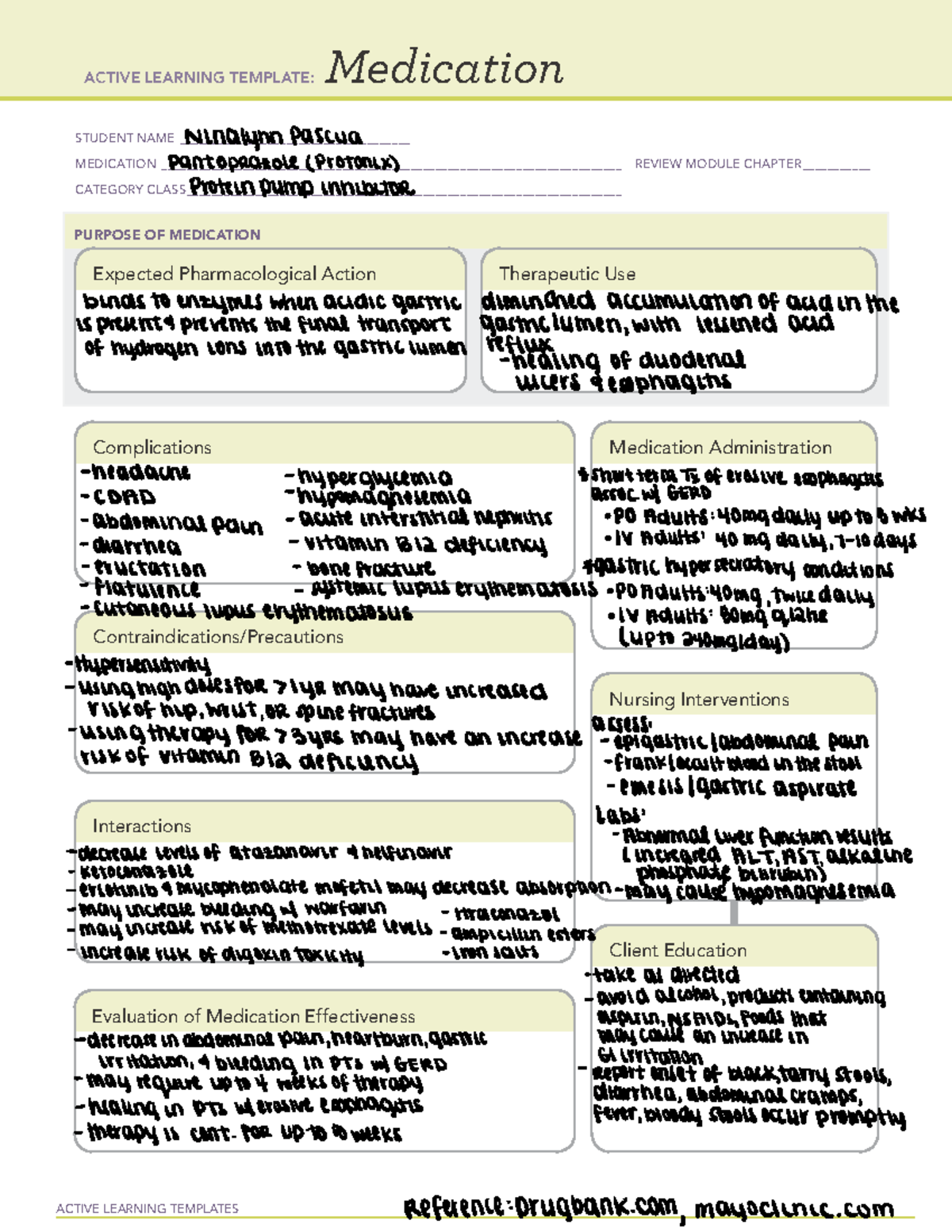 WK 6 - Medication Cards: Pantoprazole Overview and Guidelines - Studocu