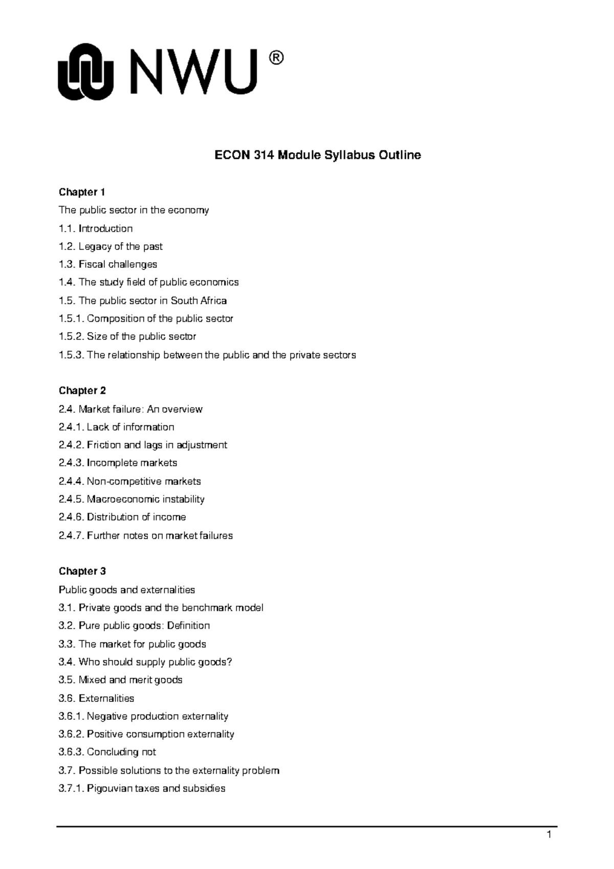 ECON 314 Module Syllabus: Public Sector & Economics Overview - Studocu