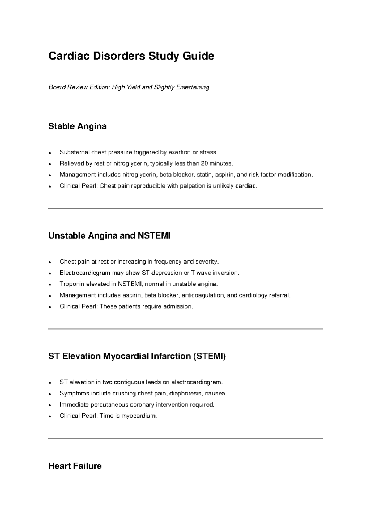 Cardiac Disorders Study Guide: High Yield Review for Board Exam - Studocu