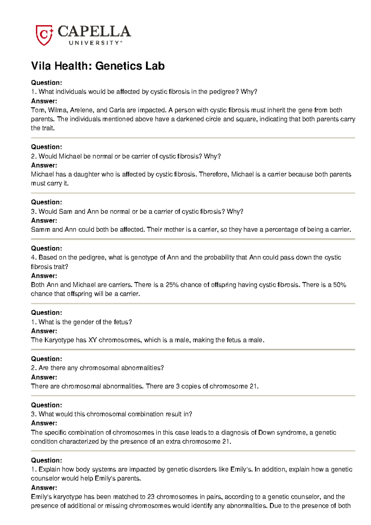 Bio1000element 19175 - Assessment 5 - Vila Health: Genetics Lab ...