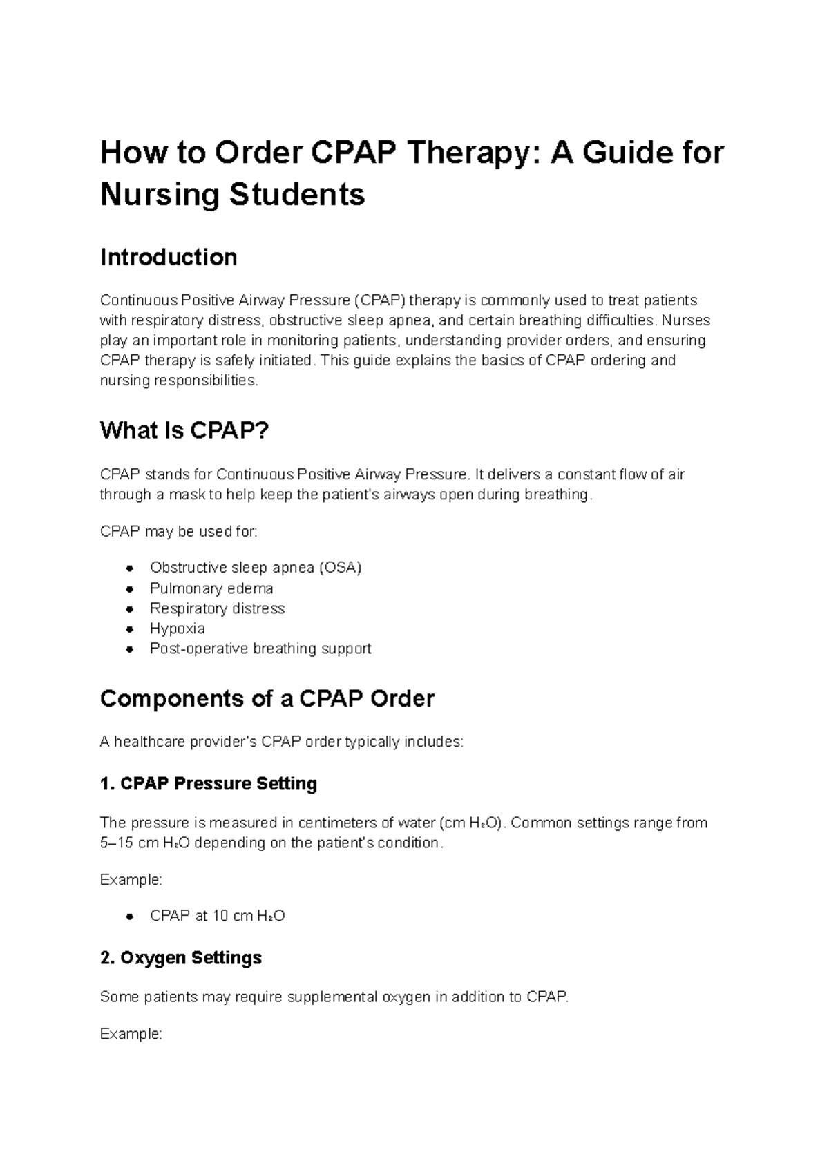 RN CPAP - A Nursing Guide to CPAP Therapy and Settings - Studocu