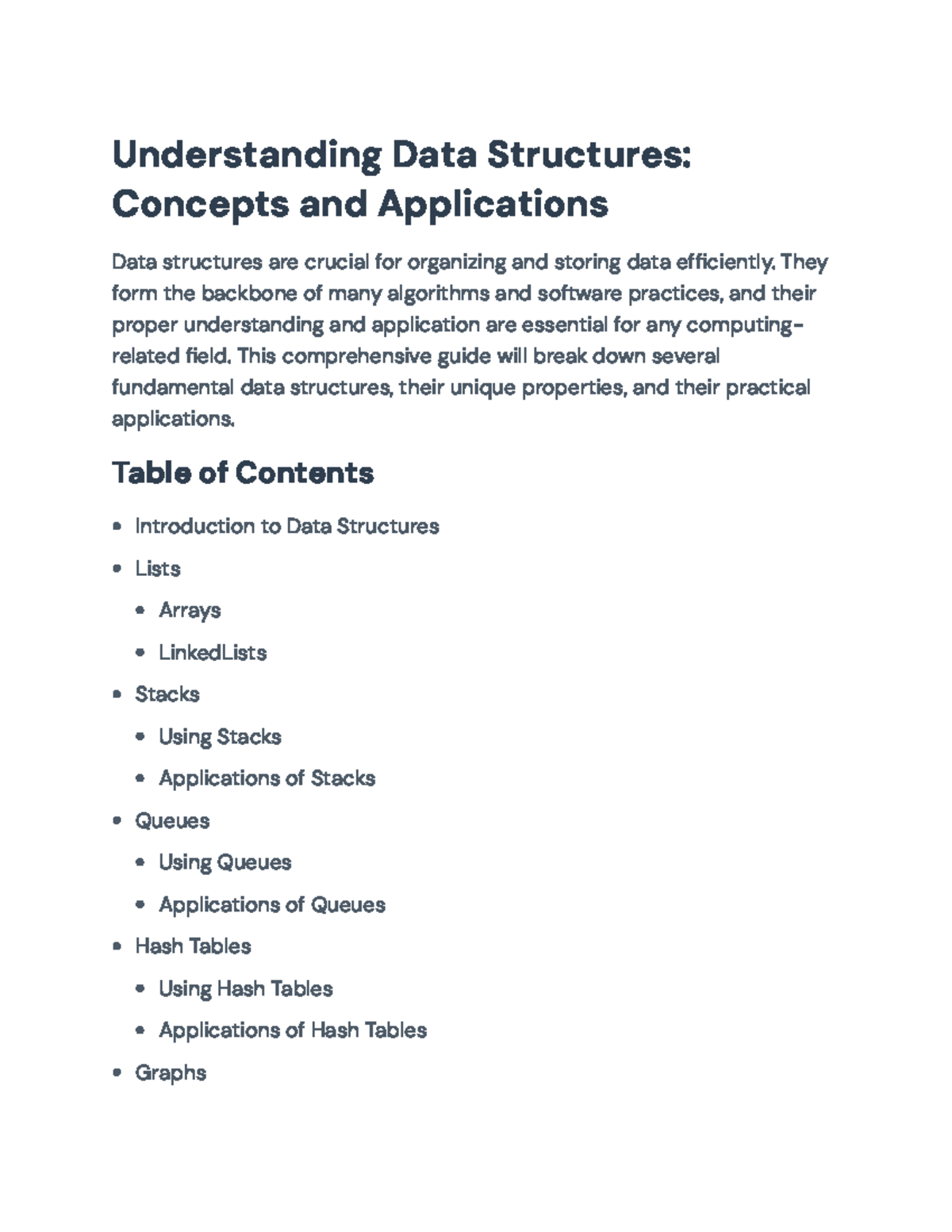 Understanding Data Structures: Concepts, Types, and Applications ...